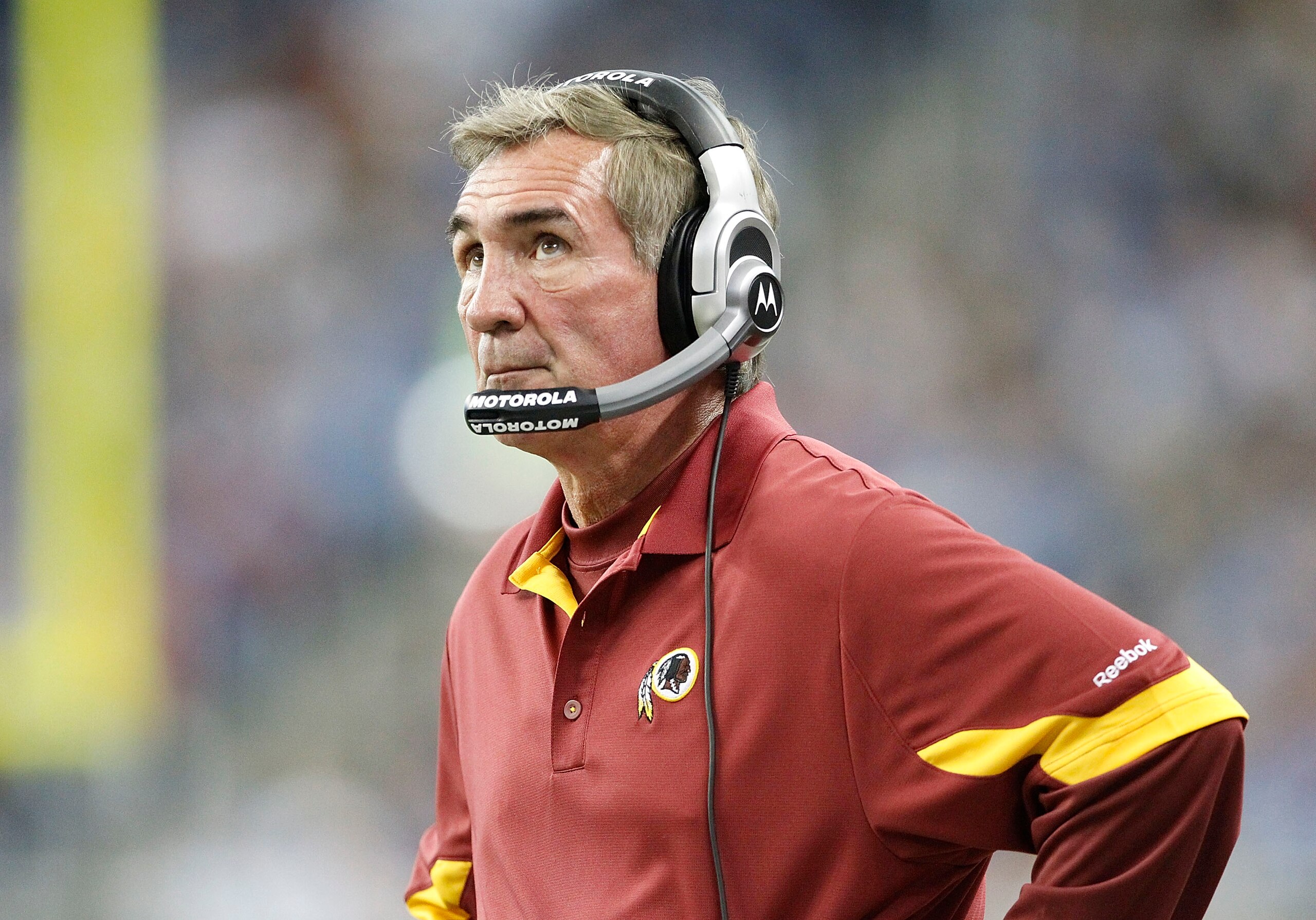 DETROIT - OCTOBER 31: Washington Redskins head coach Mike Shanahan watches the action during the game against the Detroit Lions at Ford Field on October 31, 2010 in Detroit, Michigan. The Lions defeated the Redskins 37-25. (Photo by Leon Halip/Getty Imag DETROIT - OCTOBER 31: Washington Redskins head coach Mike Shanahan watches the action during the game against the Detroit Lions at Ford Field on October 31, 2010 in Detroit, Michigan. The Lions defeated the Redskins 37-25. (Photo by Leon Halip/Getty Imag