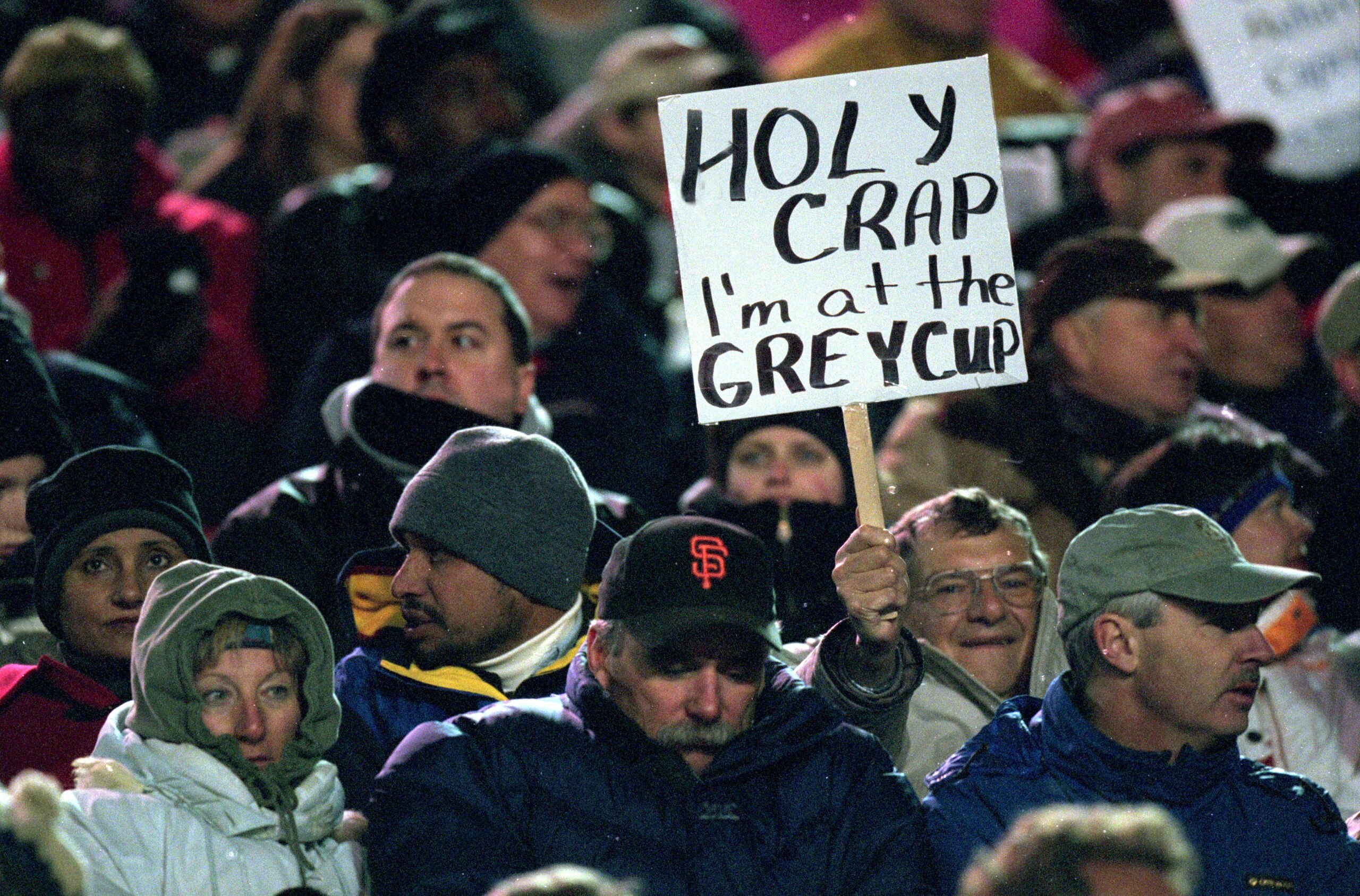 26 Nov 2000:  A view of a British Columbia Lions fan holding a funny sign during the Grey Cup 2000 game against the Montreal Alouettes at the McMahon Stadium in Calgary, Alberta, Canada. The Lions defeated the Alouettes 28-26.Mandatory Credit: Craig Klem