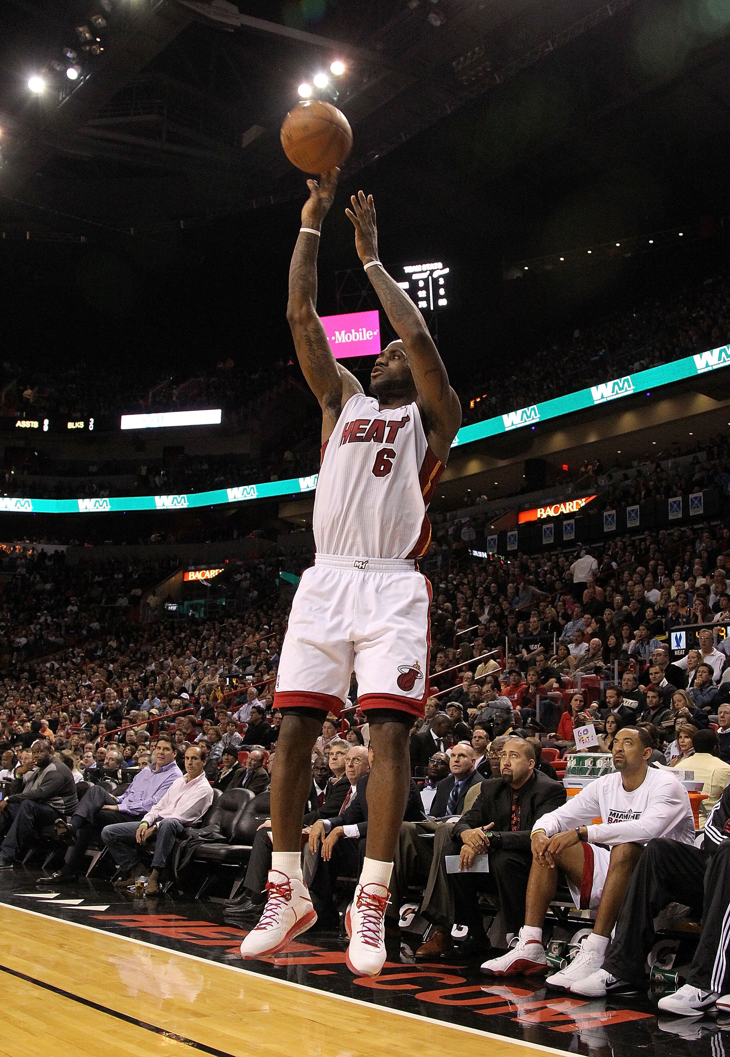 MIAMI, FL - DECEMBER 15: LeBron James #6 of the Miami Heat shoots a jump shot during a game against the Cleveland Cavaliers at American Airlines Arena on December 15, 2010 in Miami, Florida. NOTE TO USER: User expressly acknowledges and agrees that, by do