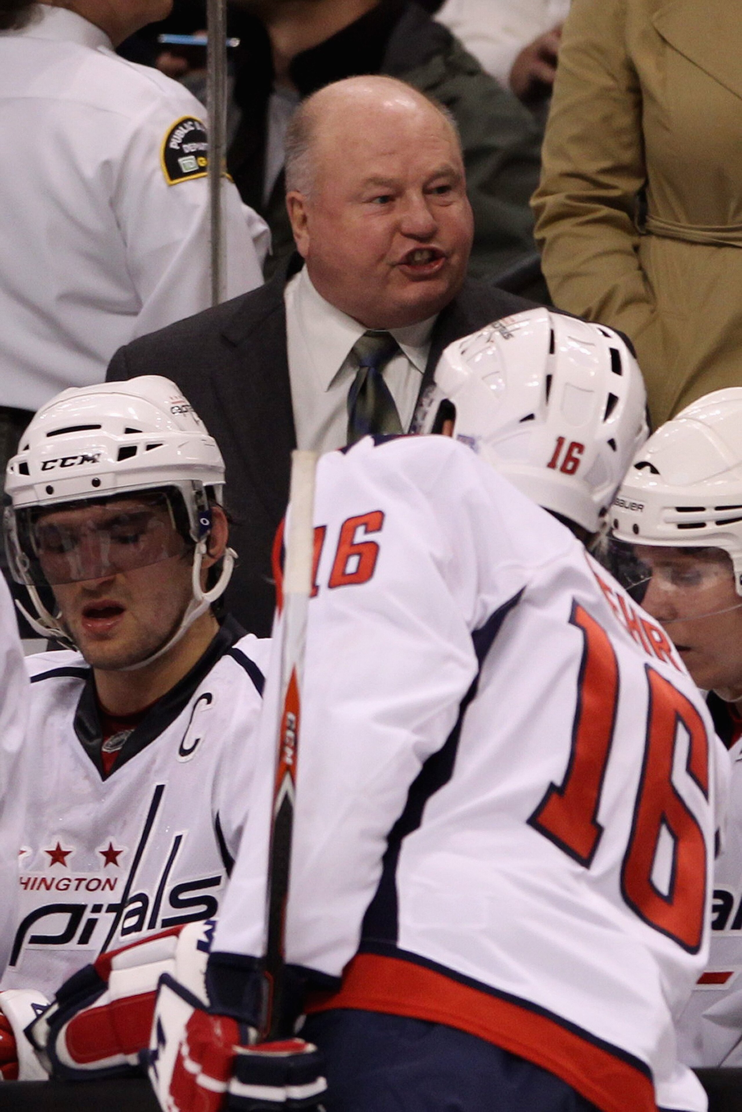 BOSTON - OCTOBER 21:  Head coach Bruce Boudreau of the Washington Capitals instructs his team against the Boston Bruins at the TD Garden on October 21, 2010 in Boston, Massachusetts.  The Bruins won 4-1.  (Photo by Bruce Bennett/Getty Images)