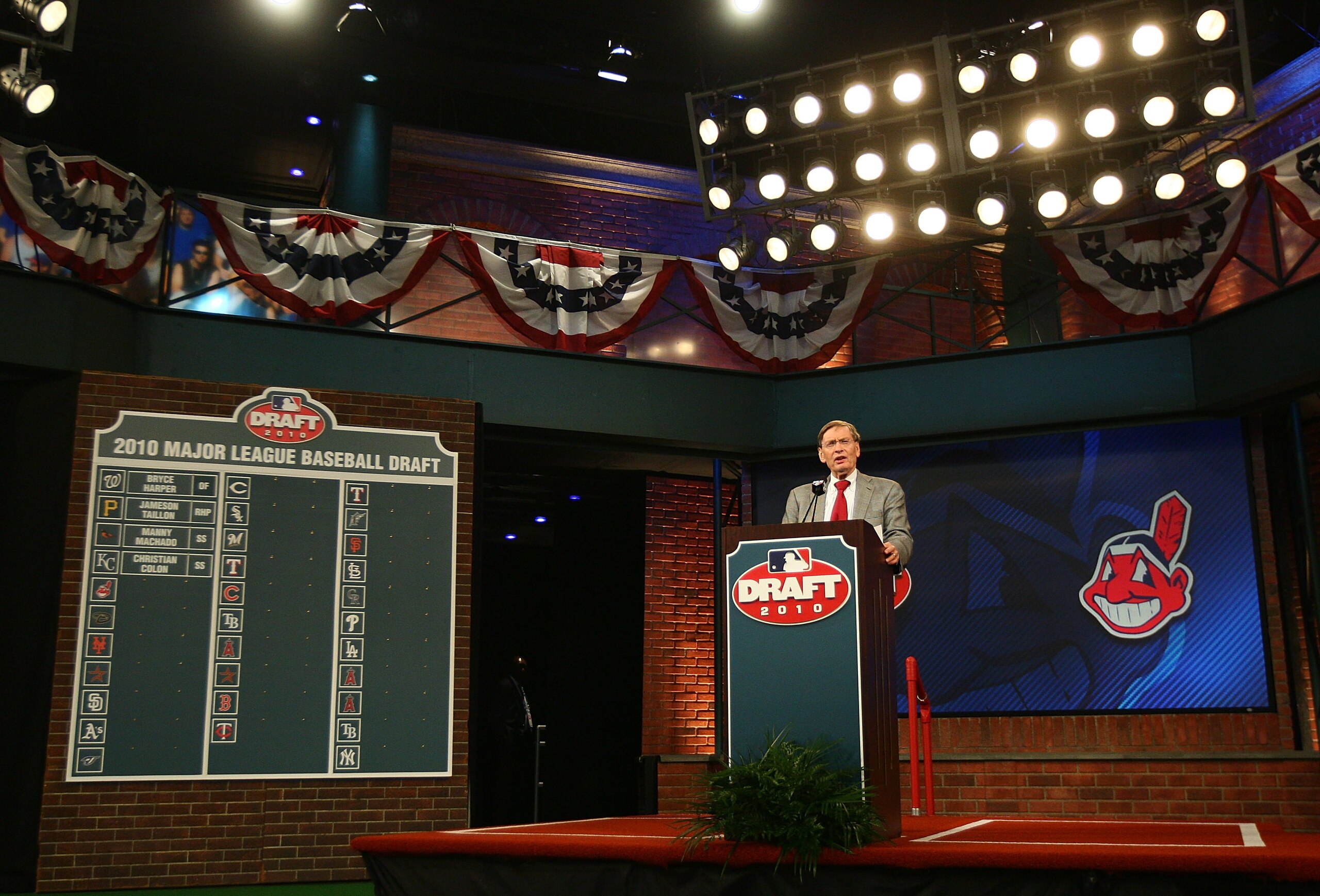 SECAUCUS, NJ - JUNE 07:  MLB commissioner Bud Selig speaks during the MLB First Year Player Draft on June 7, 2010 held in Studio 42 at the MLB Network in Secaucus, New Jersey.  (Photo by Mike Stobe/Getty Images)