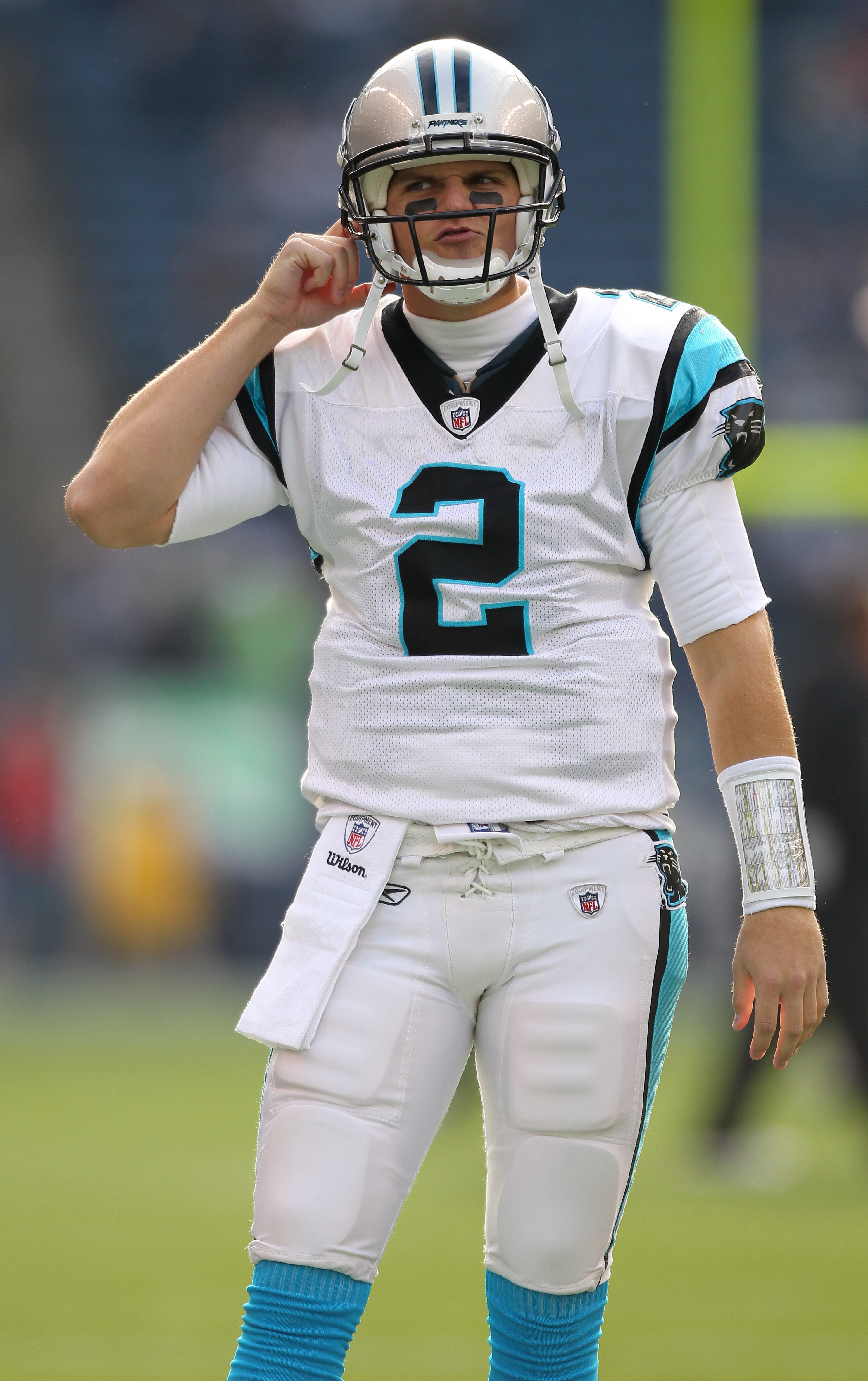 SEATTLE - DECEMBER 05:  Quarterback Jimmy Clausen #2 of the Carolina Panthers passes during warmups prior to the game against the Seattle Seahawks at Qwest Field on December 5, 2010 in Seattle, Washington. The Seahawks won, 31-14. (Photo by Otto Greule Jr