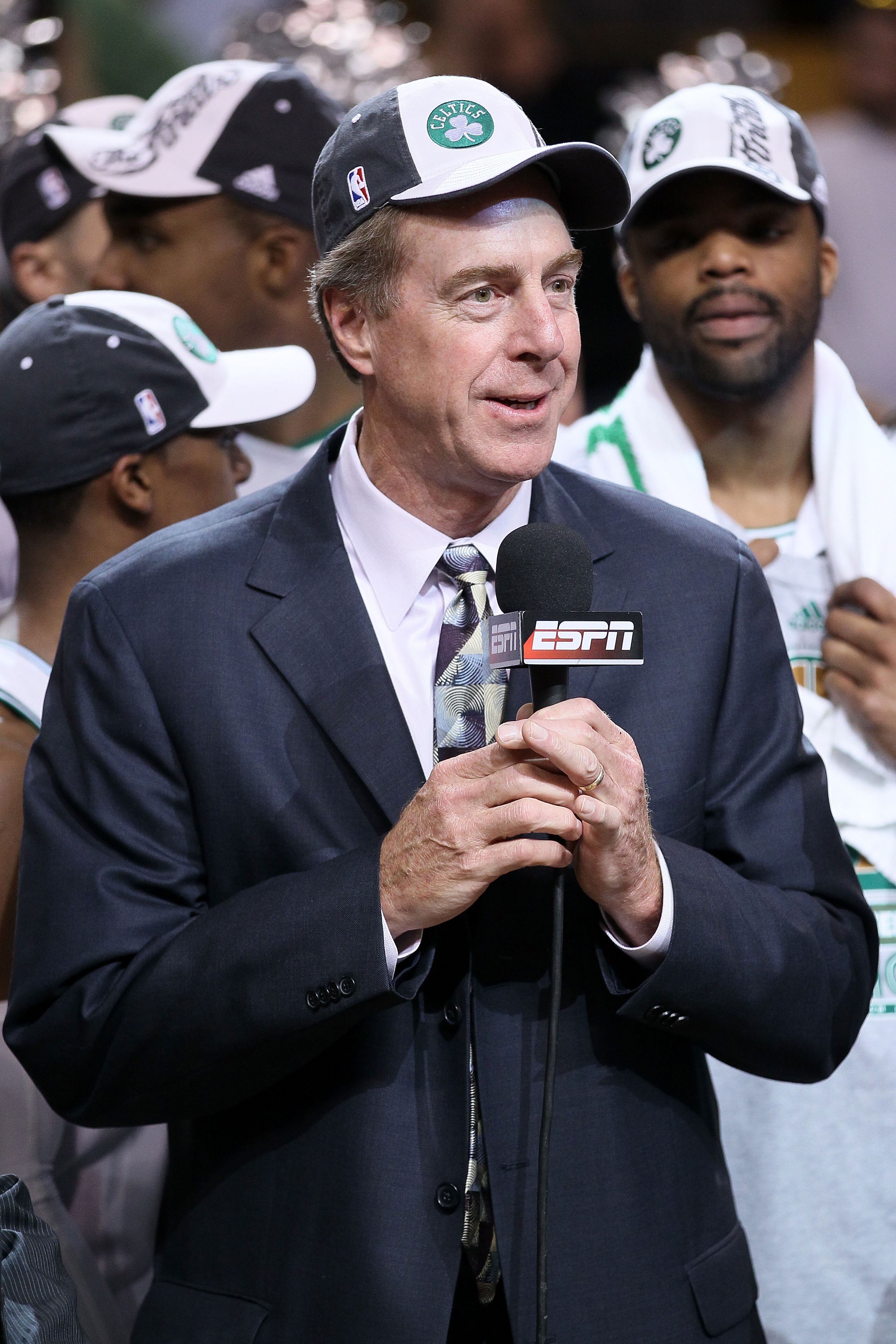 BOSTON - MAY 28:  Celtic's legend Dave Cowens speaks on camera after the Boston Celtics won 96-84 against the Orlando Magic in Game Six of the Eastern Conference Finals during the 2010 NBA Playoffs at TD Garden on May 28, 2010 in Boston, Massachusetts.  N