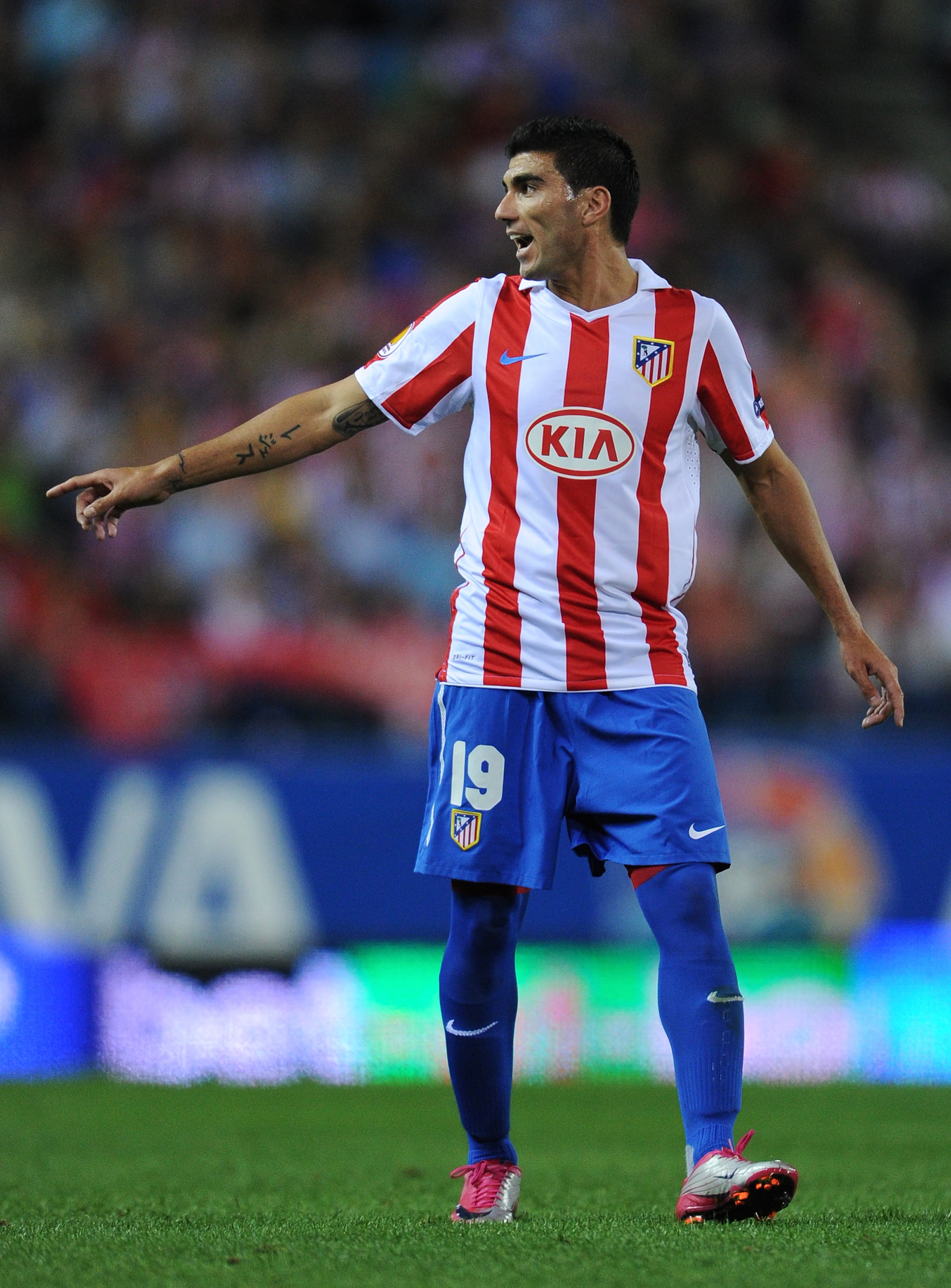 MADRID, SPAIN - SEPTEMBER 30:  Jose Antonio Reyes of Atletico Madrid reacts during the UEFA Europa League group B match between Atletico Madrid and Bayer 04 Leverkusen at the Vicente Calderon Stadium on September 30, 2010 in Madrid, Spain. The match ended