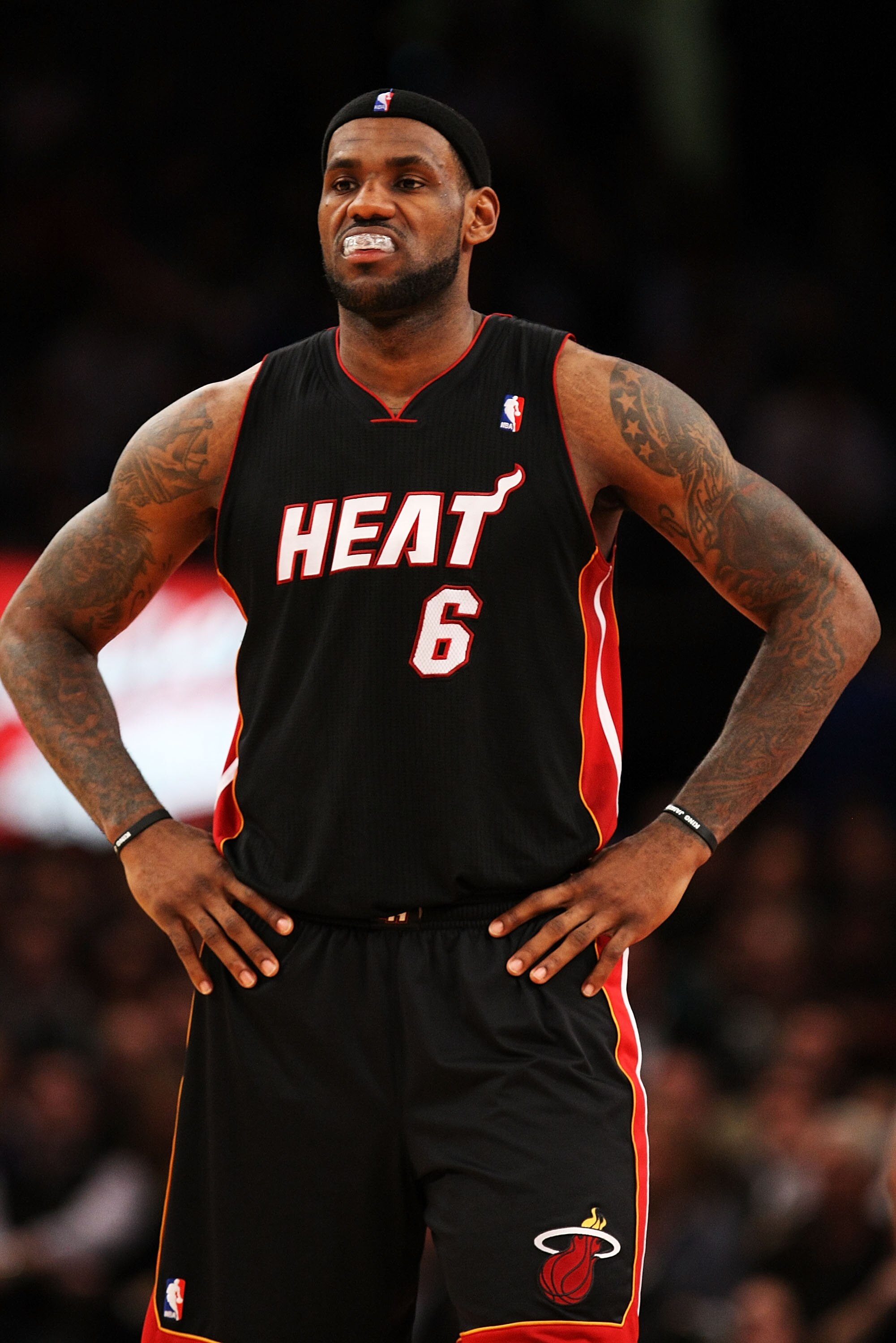 NEW YORK - DECEMBER 17: LeBron James #6 of the Miami Heat looks on against the New York Knicks at Madison Square Garden on December 17, 2010 in New York City. NOTE TO USER: User expressly acknowledges and agrees that, by downloading and or using this Pho NEW YORK - DECEMBER 17: LeBron James #6 of the Miami Heat looks on against the New York Knicks at Madison Square Garden on December 17, 2010 in New York City. NOTE TO USER: User expressly acknowledges and agrees that, by downloading and or using this Pho