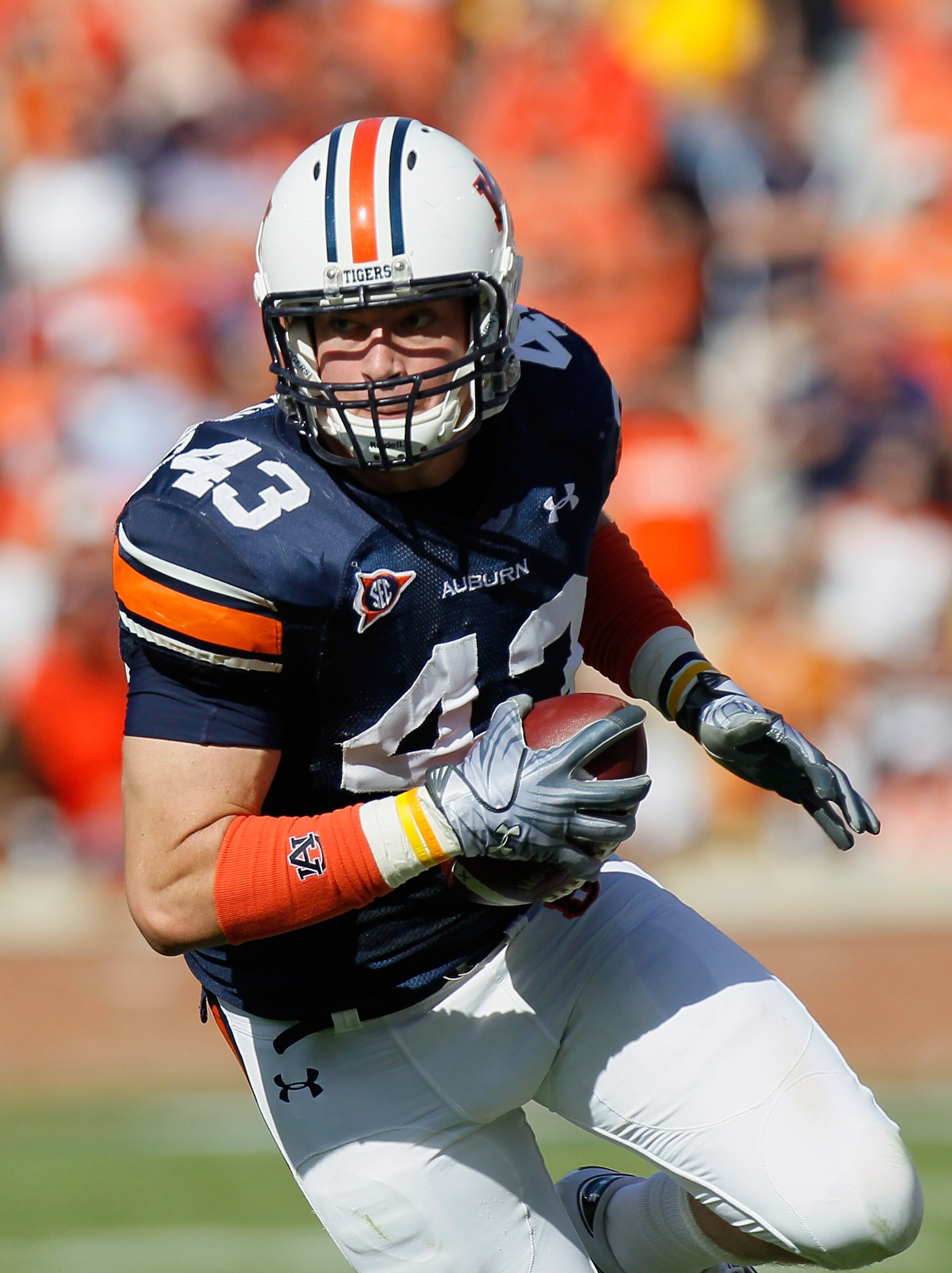 AUBURN, AL - OCTOBER 23:  Philip Lutzenkirchen #43 of the Auburn Tigers against the LSU Tigers at Jordan-Hare Stadium on October 23, 2010 in Auburn, Alabama.  (Photo by Kevin C. Cox/Getty Images)