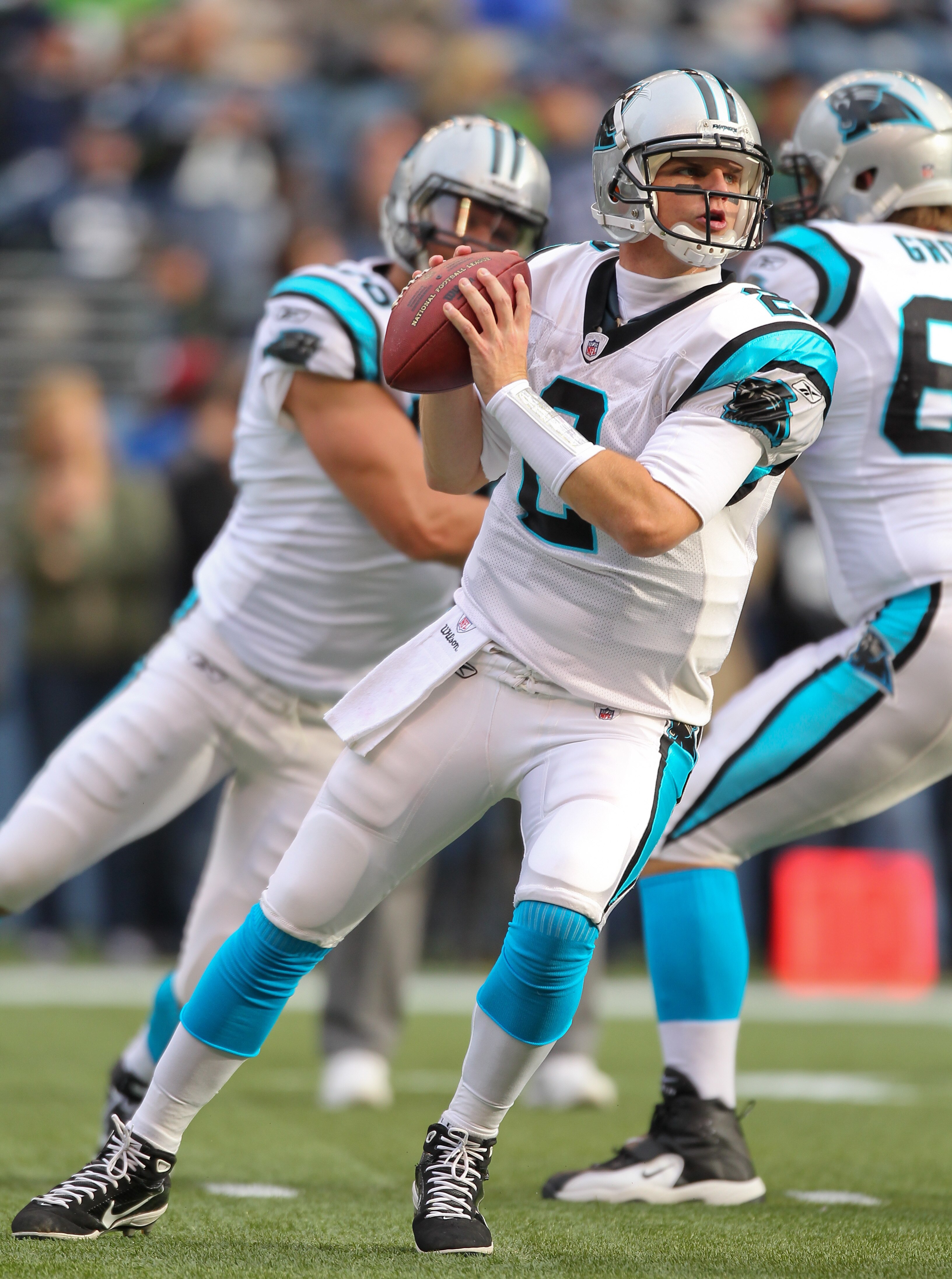 SEATTLE - DECEMBER 05:  Quarterback Jimmy Clausen #2 of the Carolina Panthers warms up prior to the game against the Seattle Seahawks at Qwest Field on December 5, 2010 in Seattle, Washington. The Seahawks won, 31-14. (Photo by Otto Greule Jr/Getty Images
