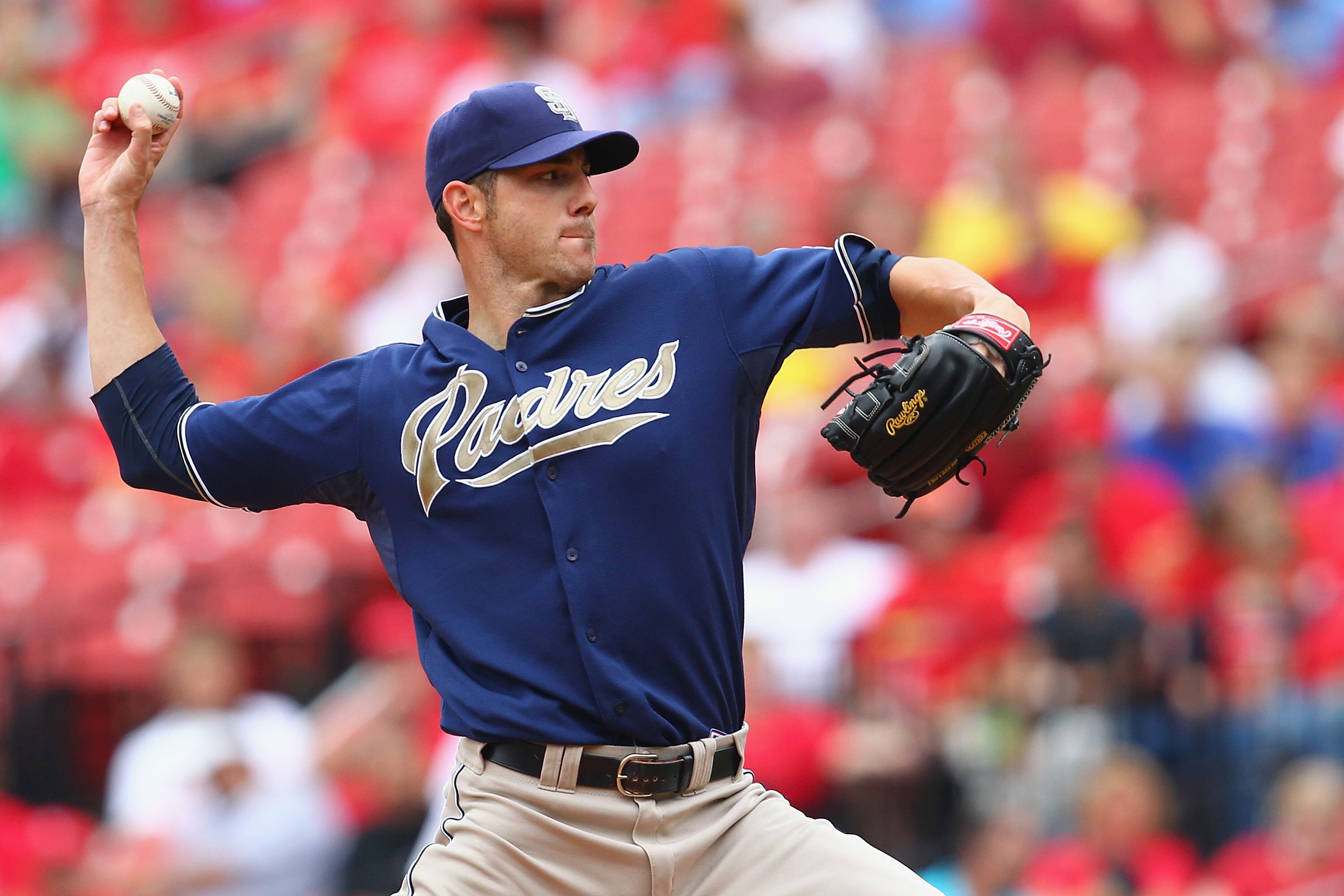 ST. LOUIS - SEPTEMBER 19: Starter Jon Garland #27 of the San Diego Padres pitches against the St. Louis Cardinals at Busch Stadium on September 19, 2010 in St. Louis, Missouri.  The Cardinals beat the Padres 4-1.  (Photo by Dilip Vishwanat/Getty Images)