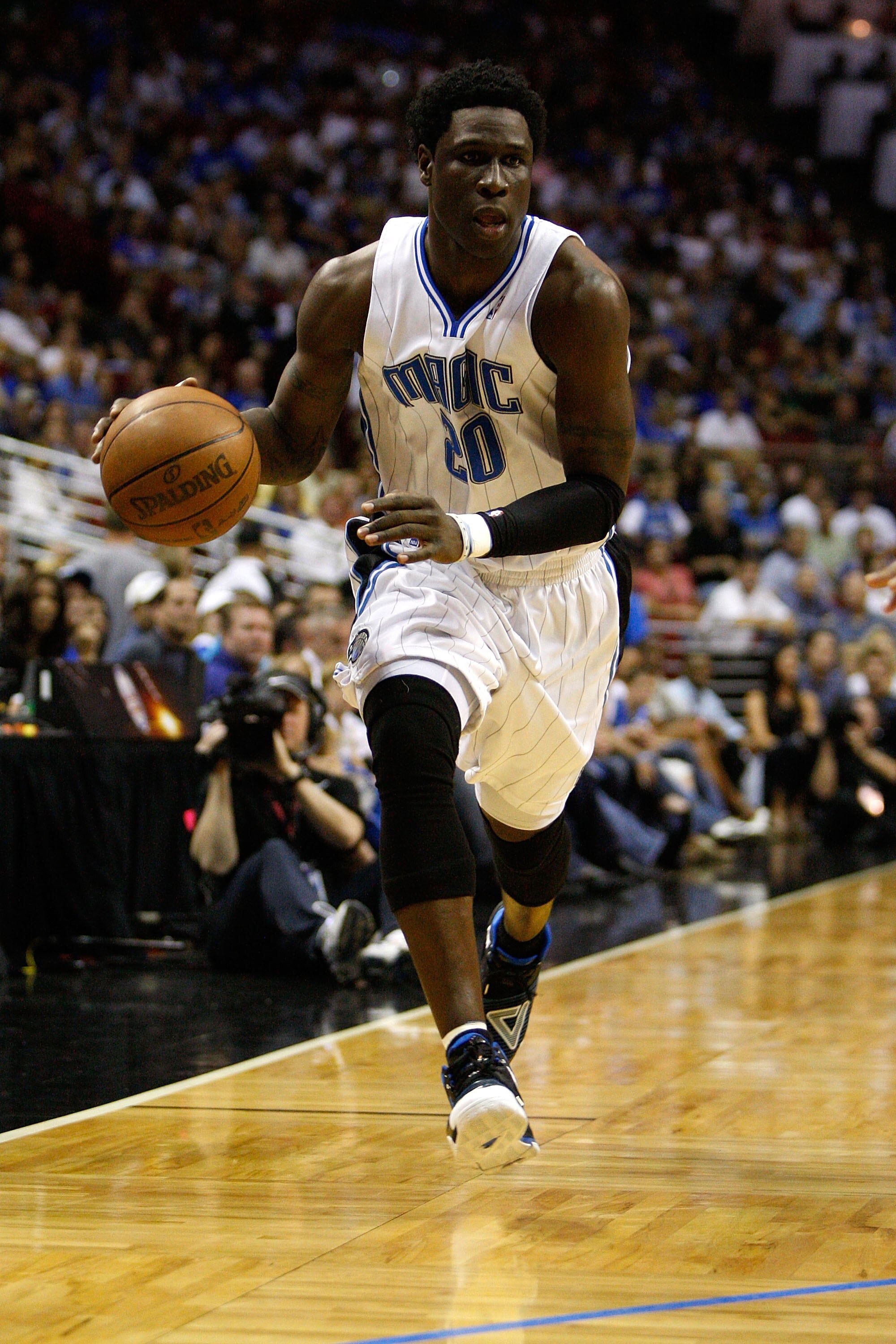ORLANDO, FL - MAY 26:  Mickael Pietrus #20 of the Orlando Magic drives against the Boston Celtics in Game Five of the Eastern Conference Finals during the 2010 NBA Playoffs at Amway Arena on May 26, 2010 in Orlando, Florida.  NOTE TO USER: User expressly