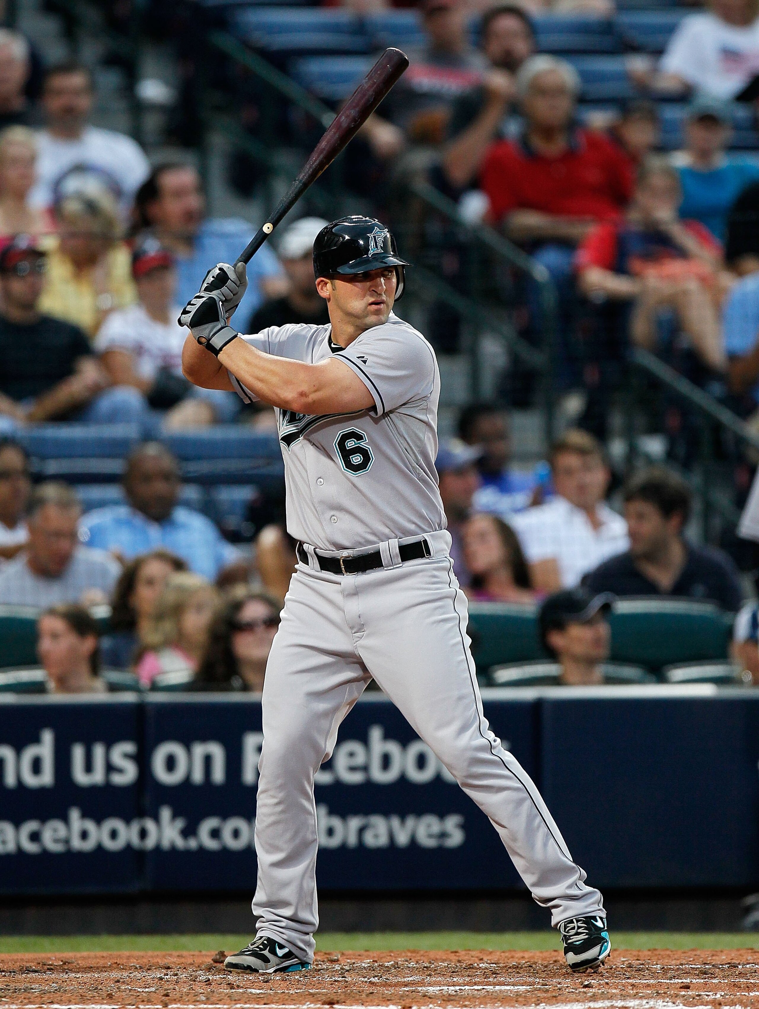 ATLANTA - JULY 02:  Dan Uggla #6 of the Florida Marlins against the Atlanta Braves at Turner Field on July 2, 2010 in Atlanta, Georgia.  (Photo by Kevin C. Cox/Getty Images)