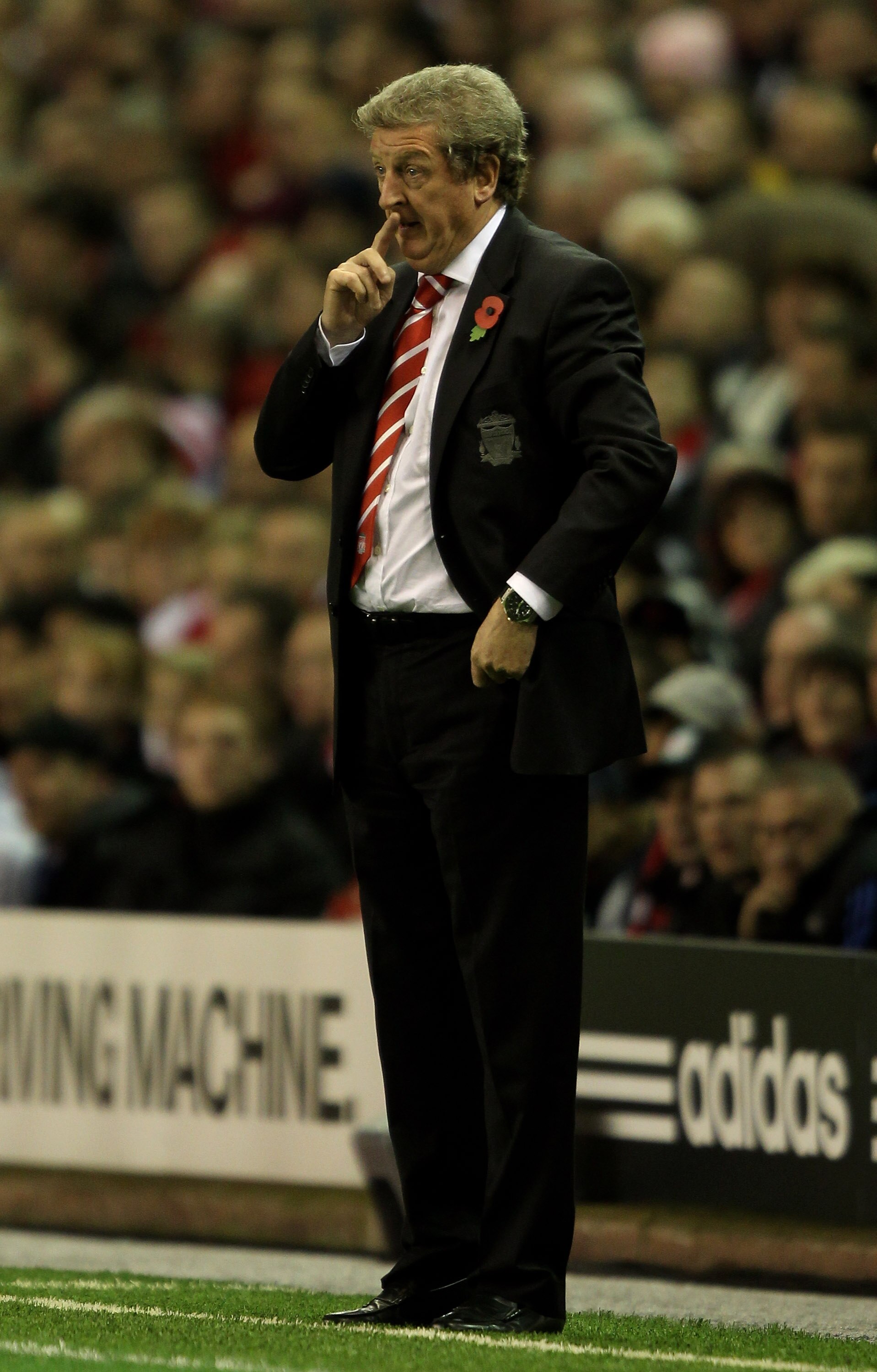 LIVERPOOL, ENGLAND - NOVEMBER 04:  Liverpool Manager Roy Hodgson reacts during the UEFA Europa League Group K match beteween Liverpool and SSC Napoli at Anfield on November 4, 2010 in Liverpool, England.  (Photo by Clive Brunskill/Getty Images)