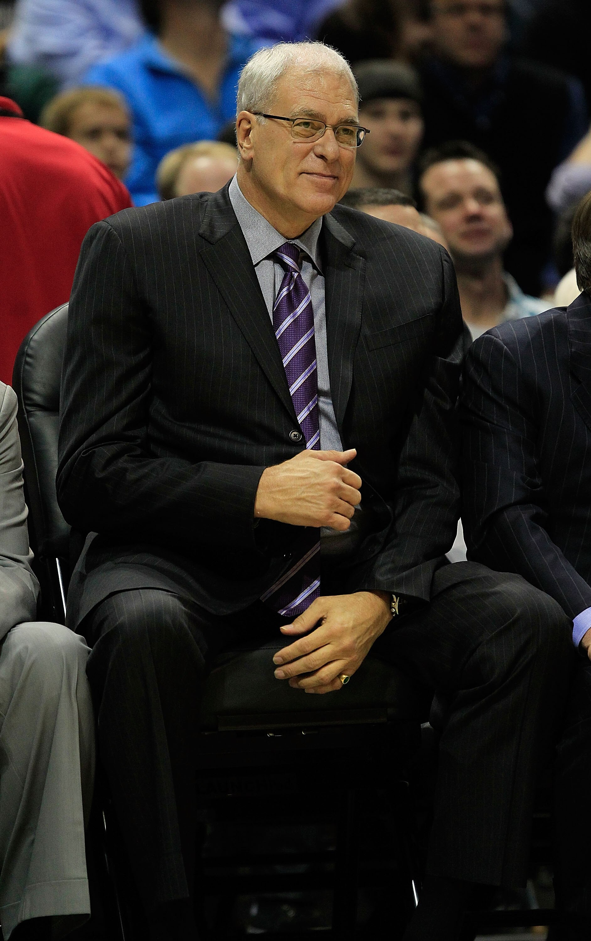 MILWAUKEE - NOVEMBER 16: Head coach Phil Jackson of the Los Angeles Lakers smiles as he watches his team take on the Milwaukee Bucks at the Bradley Center on November 16, 2010 in Milwaukee, Wisconsin. The Lakers defeated the Bucks 118-107. NOTE TO USER: U