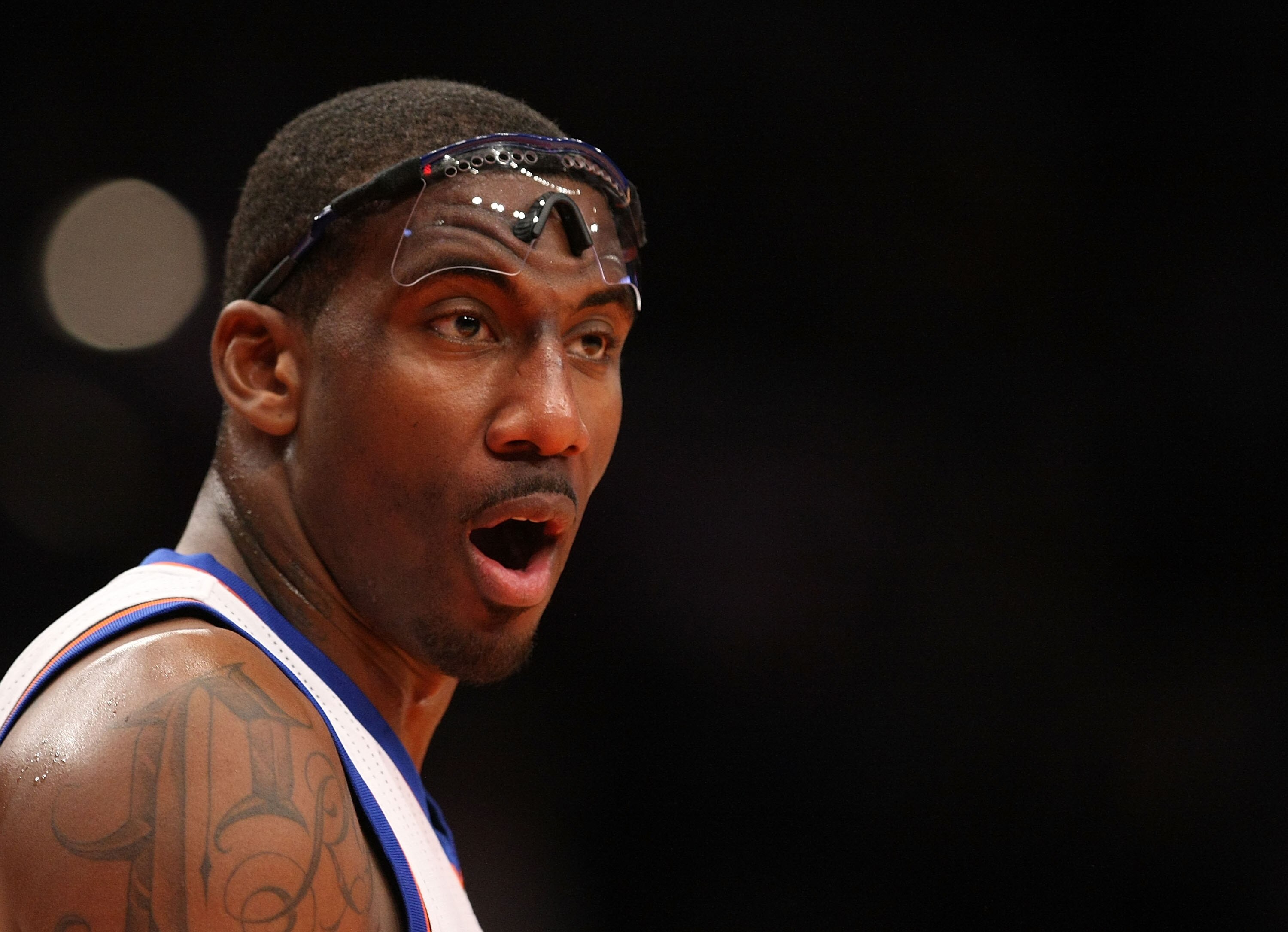 NEW YORK - DECEMBER 17:  Amar'e Stoudemire #1 of the New York Knicks looks on against  the Miami Heat at Madison Square Garden on December 17, 2010 in New York City. NOTE TO USER: User expressly acknowledges and agrees that, by downloading and or using th