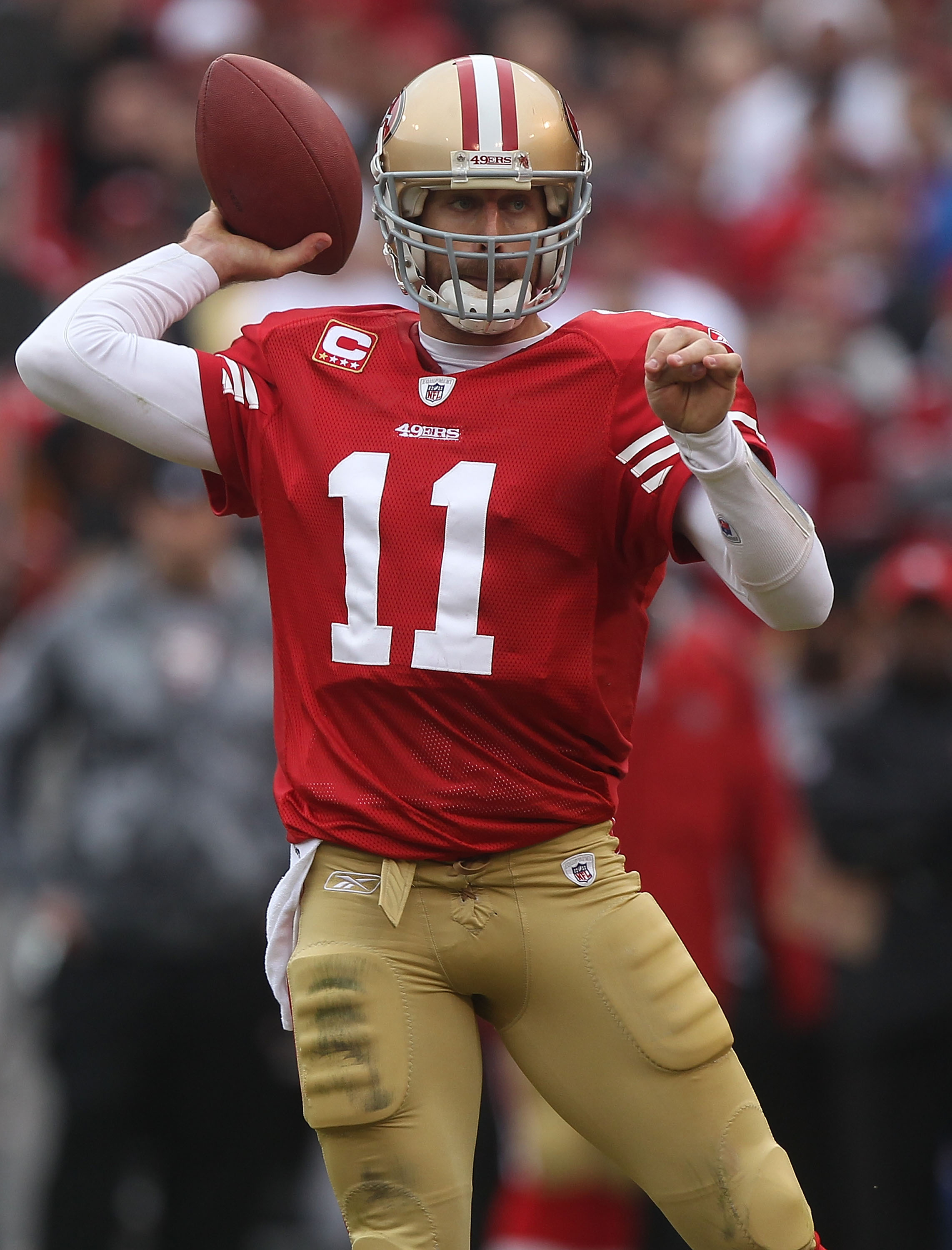 SAN FRANCISCO - DECEMBER 12: Alex Smith #11 of the San Francisco 49ers passes against the Seattle Seahawks during an NFL game at Candlestick Park on December 12, 2010 in San Francisco, California.(Photo by Jed Jacobsohn/Getty Images) SAN FRANCISCO - DECEMBER 12: Alex Smith #11 of the San Francisco 49ers passes against the Seattle Seahawks during an NFL game at Candlestick Park on December 12, 2010 in San Francisco, California.(Photo by Jed Jacobsohn/Getty Images)