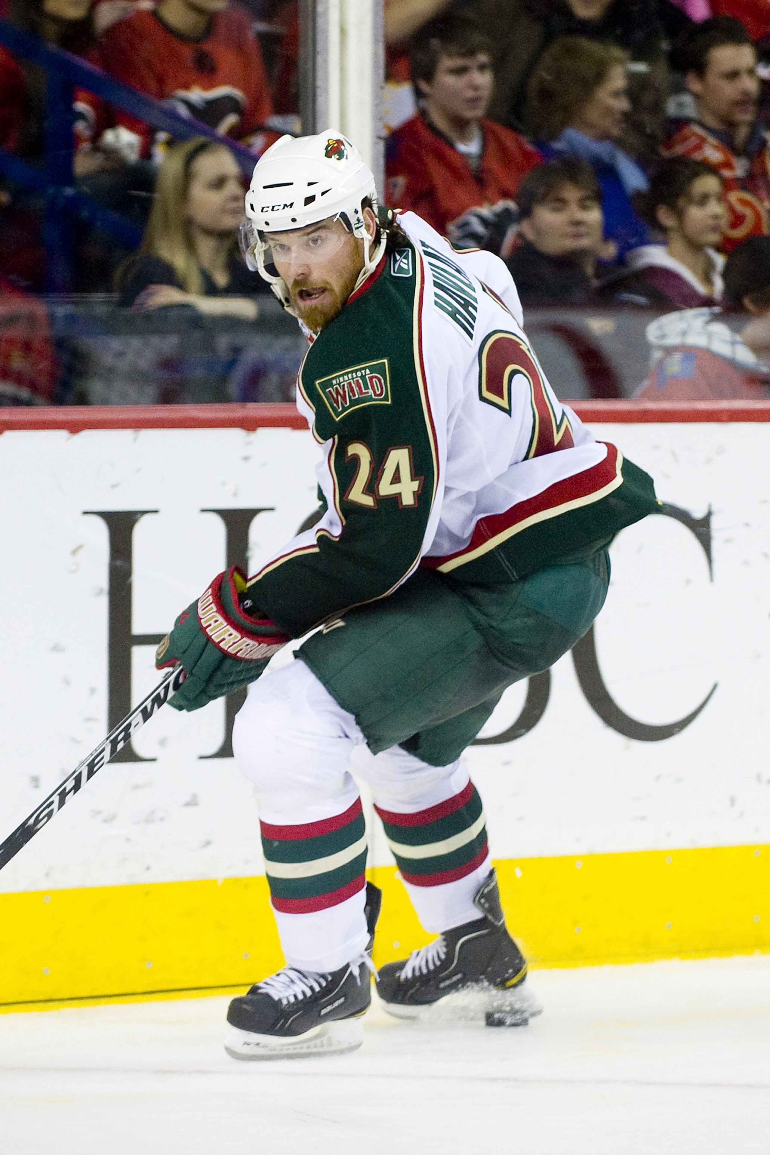 EDMONTON, AB - NOVEMBER 29:  Martin Havlat #24 of the Minnesota Wild controls the puck in his skates against the Calgary Flames at Scotiabank Saddledome on November 29, 2010 in Calgary, Alberta, Canada. The Flames beat the Wild 3-0.  (Photo by Dylan Lynch