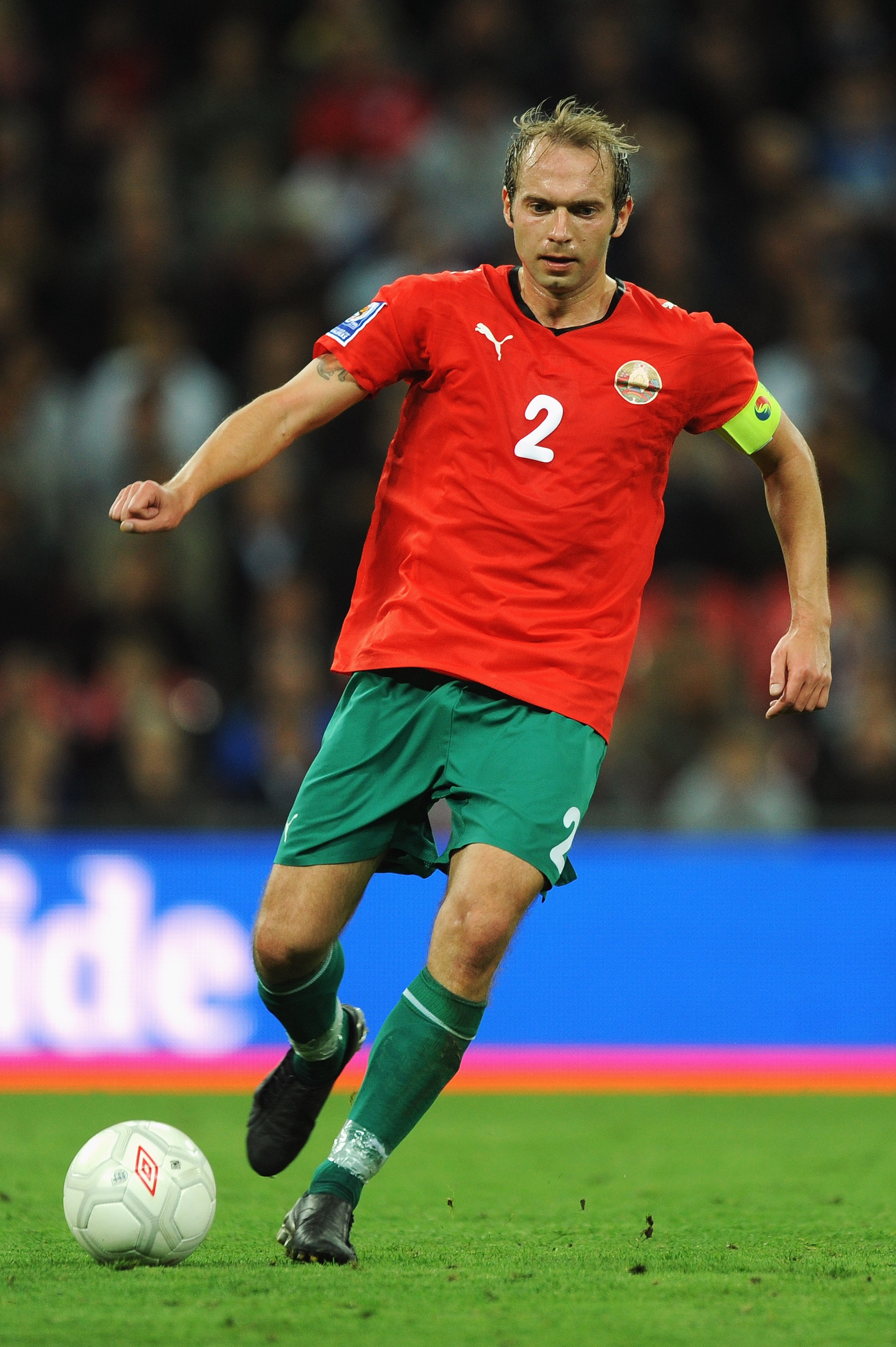 LONDON, ENGLAND - OCTOBER 14:  Aleksandr Kulchy of Belarus in action during the FIFA 2010 World Cup Qualifying Group 6 match between England and Belarus at Wembley Stadium on October 14, 2009 in London, England.  (Photo by Laurence Griffiths/Getty Images)