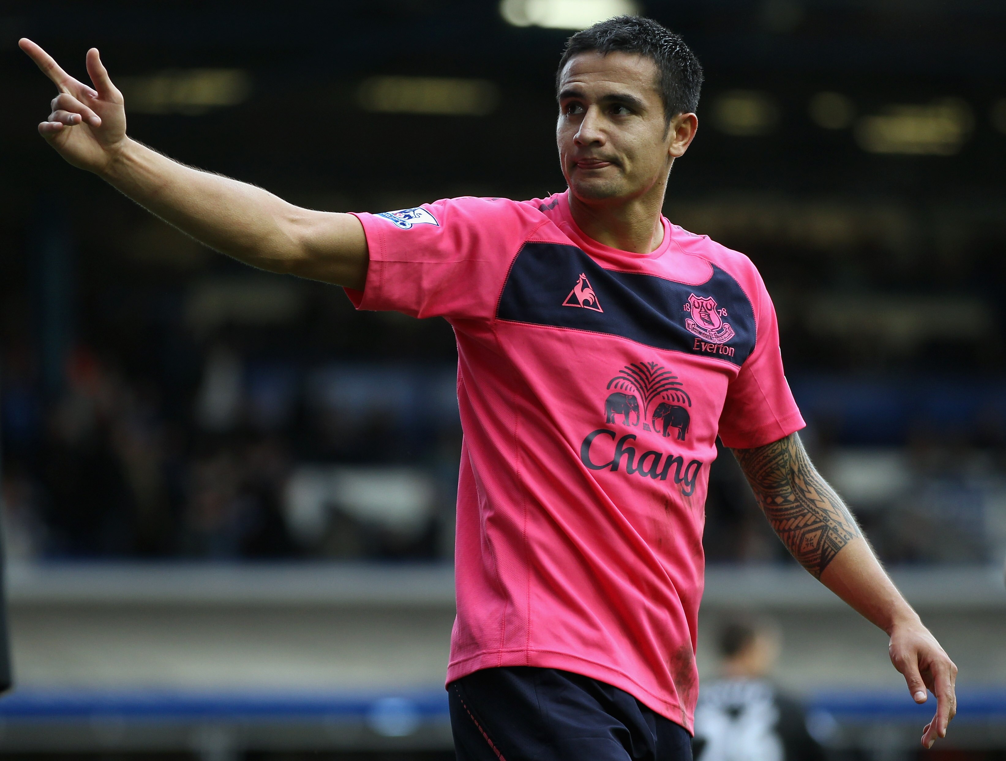 BIRMINGHAM, ENGLAND - OCTOBER 02: Tim Cahill of Everton celebrates scoring during the Barclays Premier League match between Birmingham City and Everton at St Andrews on October 2, 2010 in Birmingham, England. (Photo by Bryn Lennon/Getty Images) BIRMINGHAM, ENGLAND - OCTOBER 02: Tim Cahill of Everton celebrates scoring during the Barclays Premier League match between Birmingham City and Everton at St Andrews on October 2, 2010 in Birmingham, England. (Photo by Bryn Lennon/Getty Images)