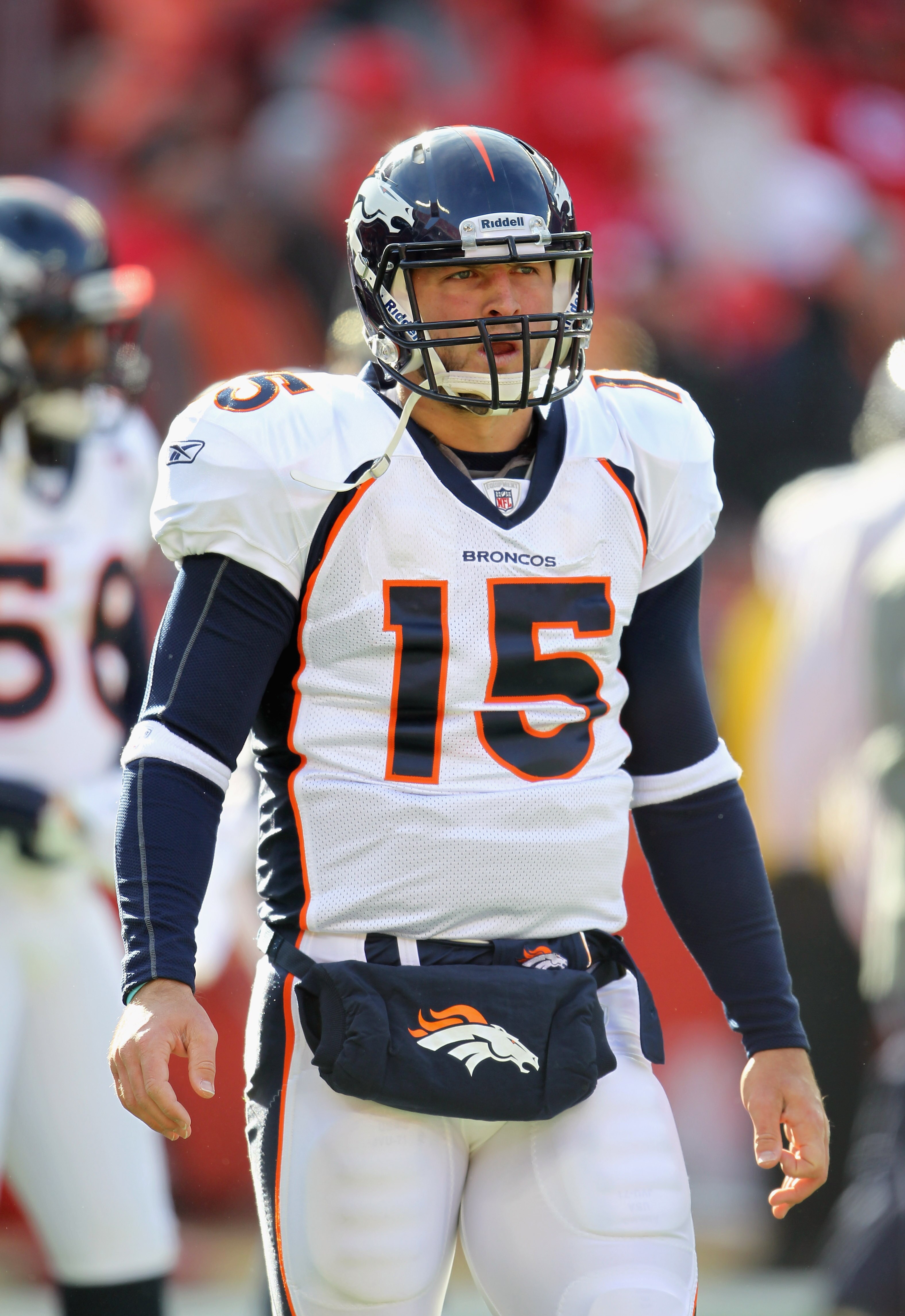 KANSAS CITY, MO - DECEMBER 05:  Quarterback Tim Tebow #15 of the Denver Broncos during warm-ups prior to the start of the game against the Kansas City Chiefs on December 5, 2010 at Arrowhead Stadium in Kansas City, Missouri.  (Photo by Jamie Squire/Getty