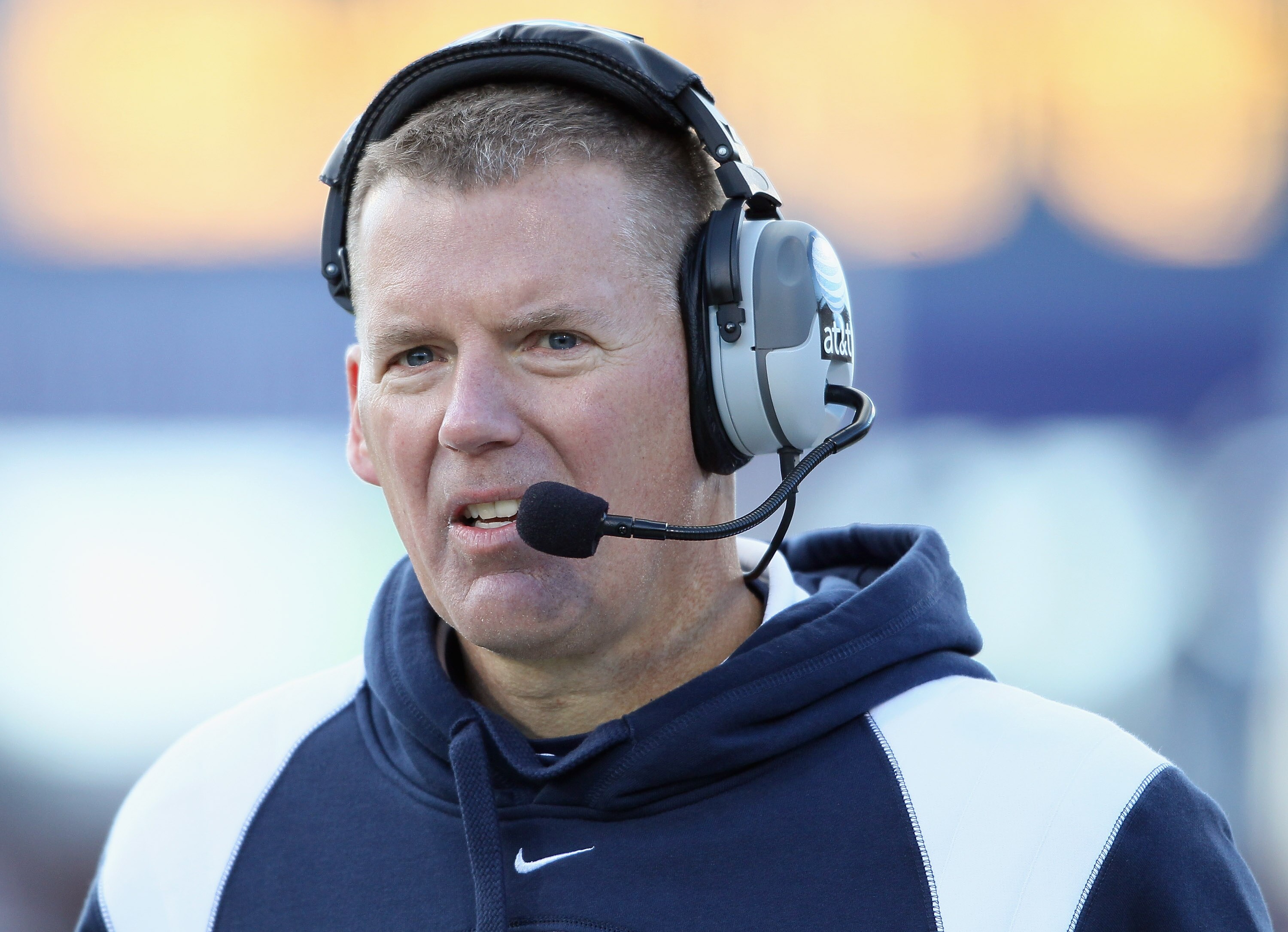 EAST HARTFORD, CT - NOVEMBER 27:  Head coach Randy Edsall of the Connecticut Huskies directs his players in the fourth quarter against the Cincinnati Bearcats on November 27, 2010 at Rentschler Field in East Hartford, Connecticut. The Huskies defeated the