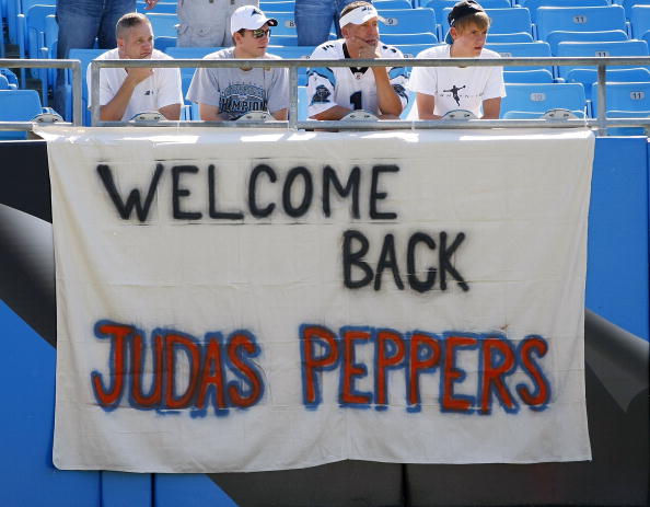 CHARLOTTE, NC - OCTOBER 10: Carolina  Panthers fans display a sign prior to the Panthers game against the Chicago Bears at Bank of America Stadium on October 10, 2010 in Charlotte, North Carolina.  (Photo by Geoff Burke/Getty Images)