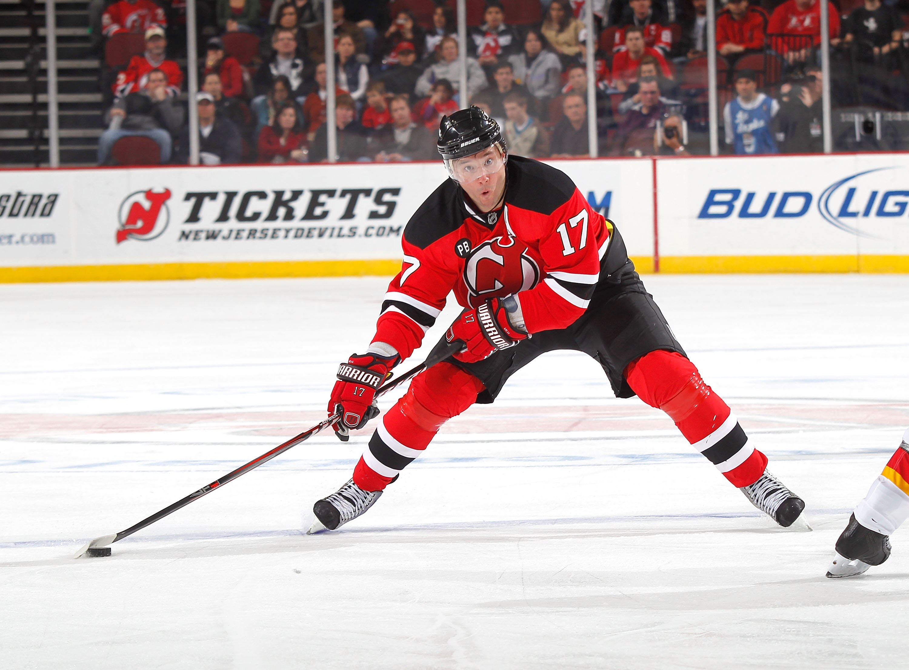 NEWARK, NJ - NOVEMBER 24:  Ilya Kovalchuk #17 of the New Jersey Devils skates during a hockey game against the Calgary Flames at the Prudential Center on November 24, 2010 in Newark, New Jersey.  (Photo by Paul Bereswill/Getty Images)
