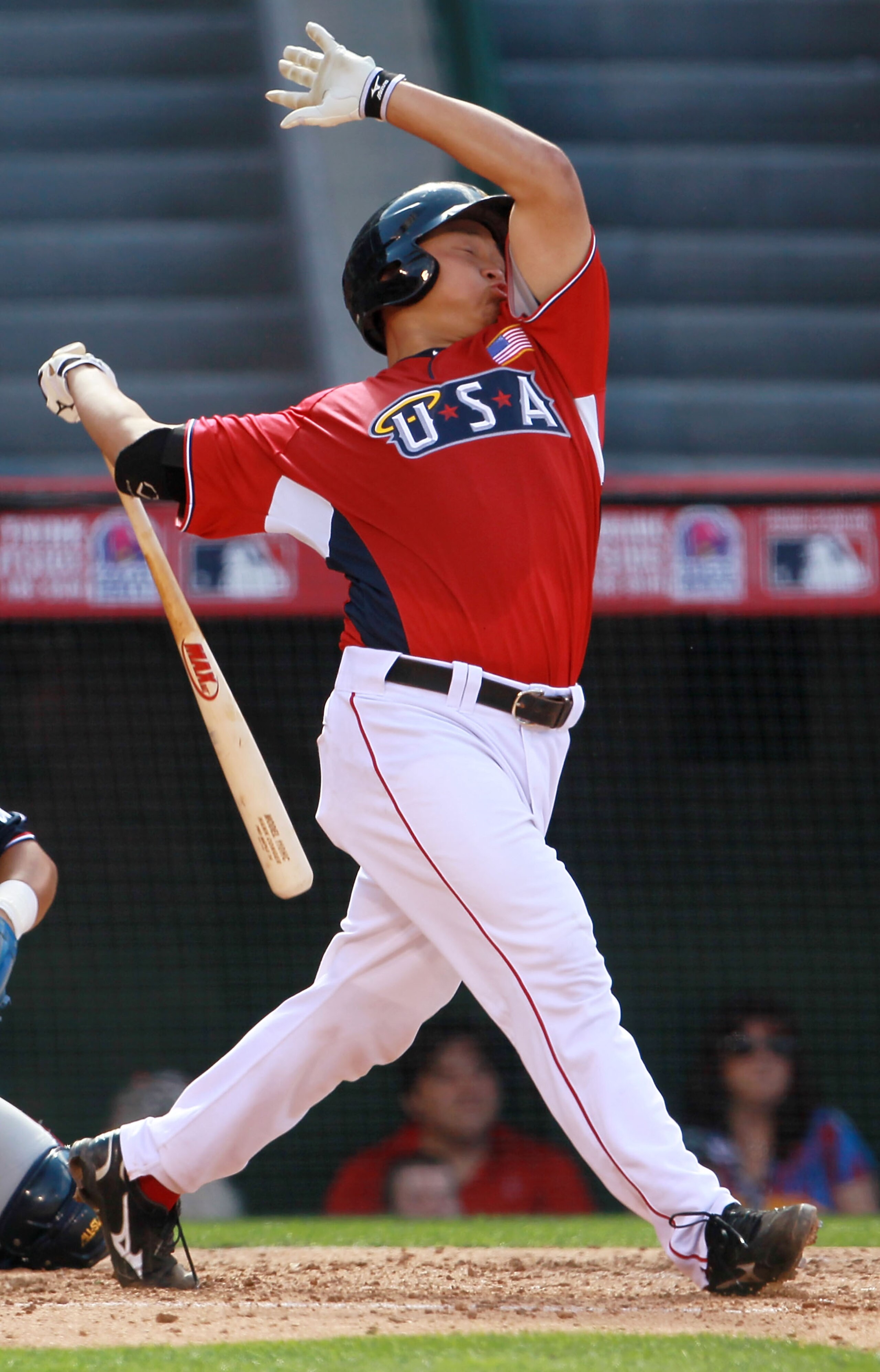 ANAHEIM, CA - JULY 11:  U.S. Futures All-Star Hank Conger #24 of the Los Angeles Angels of Anaheim  at bat during the 2010 XM All-Star Futures Game at Angel Stadium of Anaheim on July 11, 2010 in Anaheim, California.  (Photo by Jeff Gross/Getty Images)