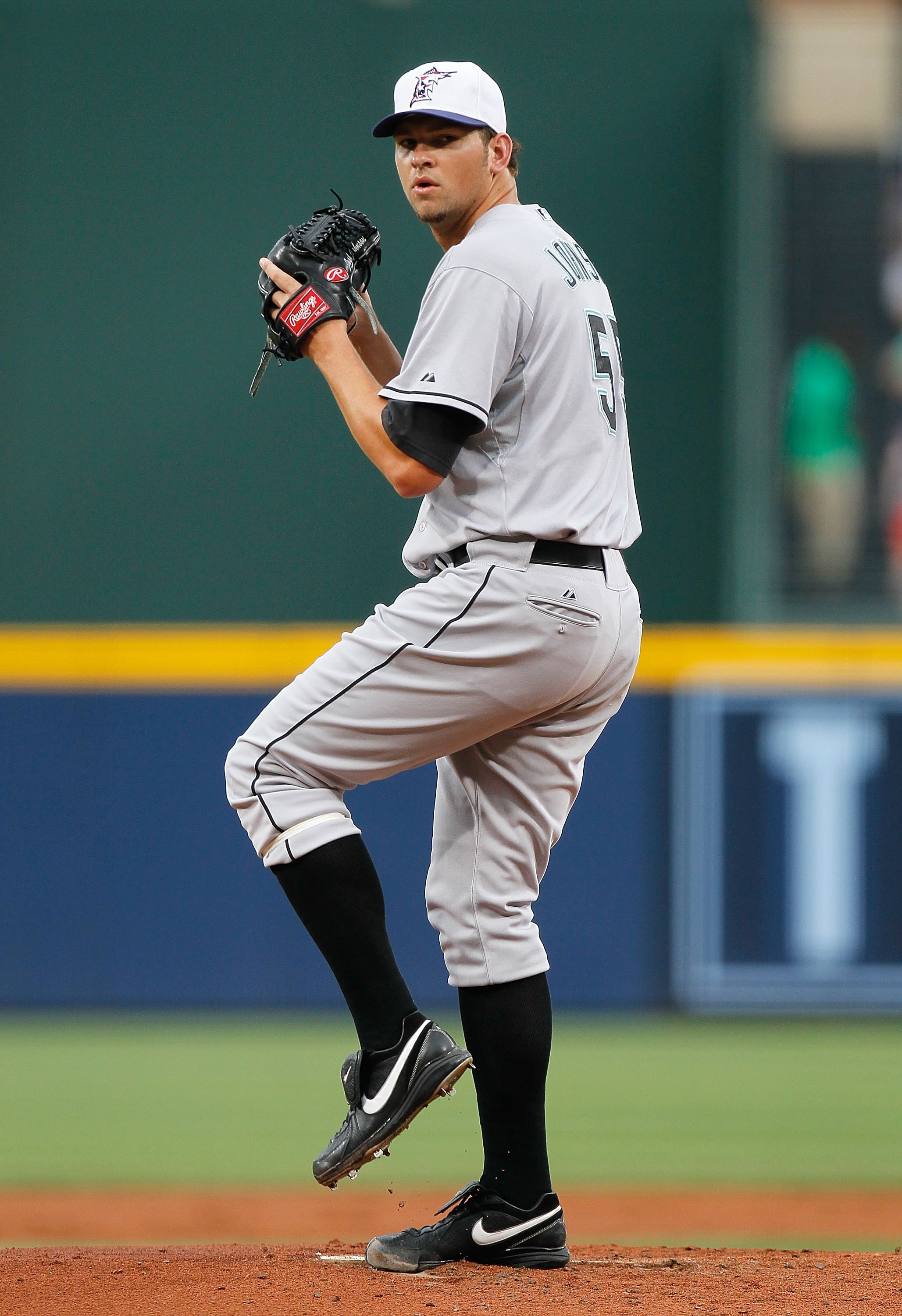 ATLANTA - JULY 02:  Pitcher Josh Johnson #55 of the Florida Marlins against the Atlanta Braves at Turner Field on July 2, 2010 in Atlanta, Georgia.  (Photo by Kevin C. Cox/Getty Images)