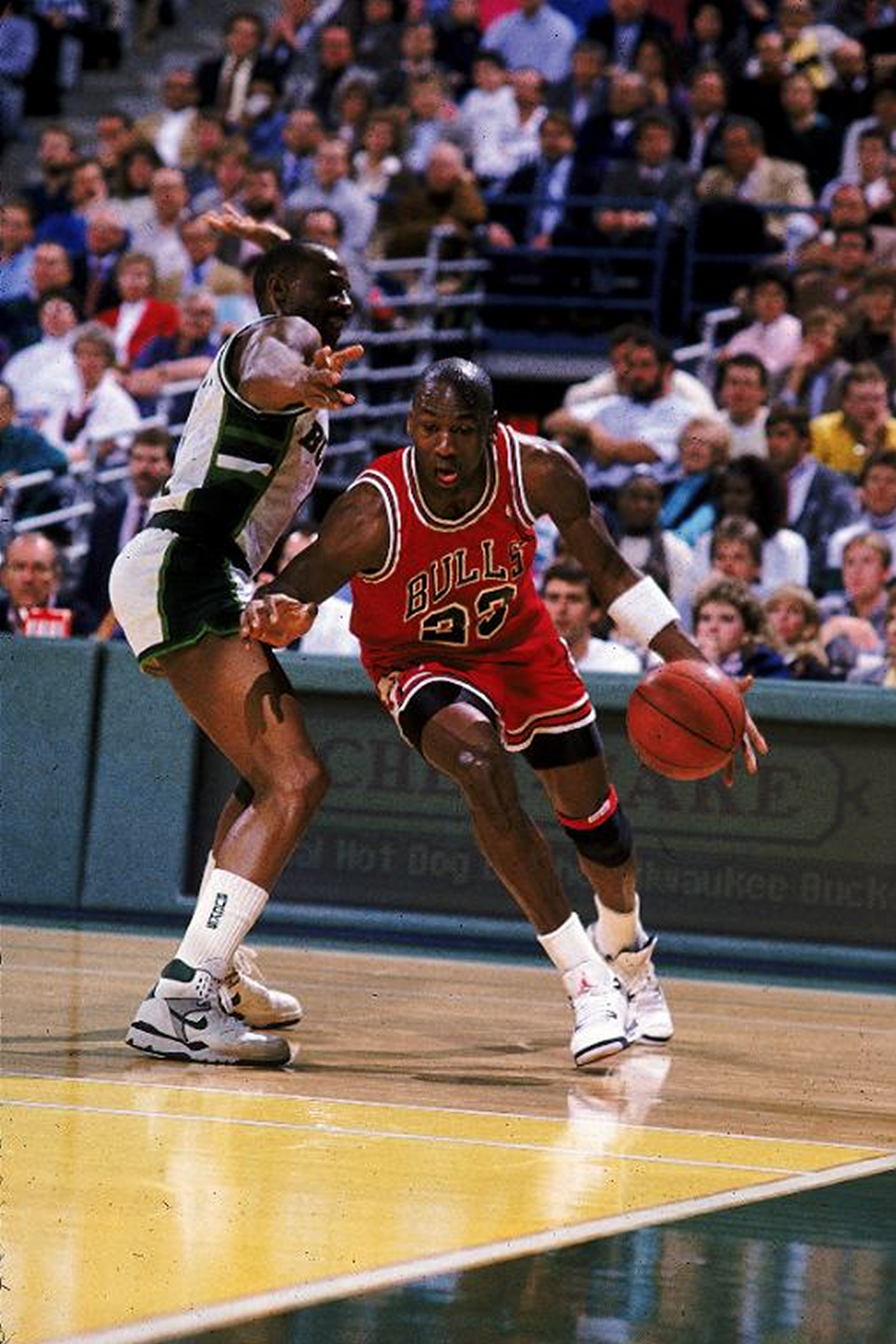 Apr 1985:  Michael Jordan #23 of the Chicago Bulls moves with the ball during the game against the Milwaukee Bucks.   Mandatory Credit: Jonathan Daniel  /Allsport