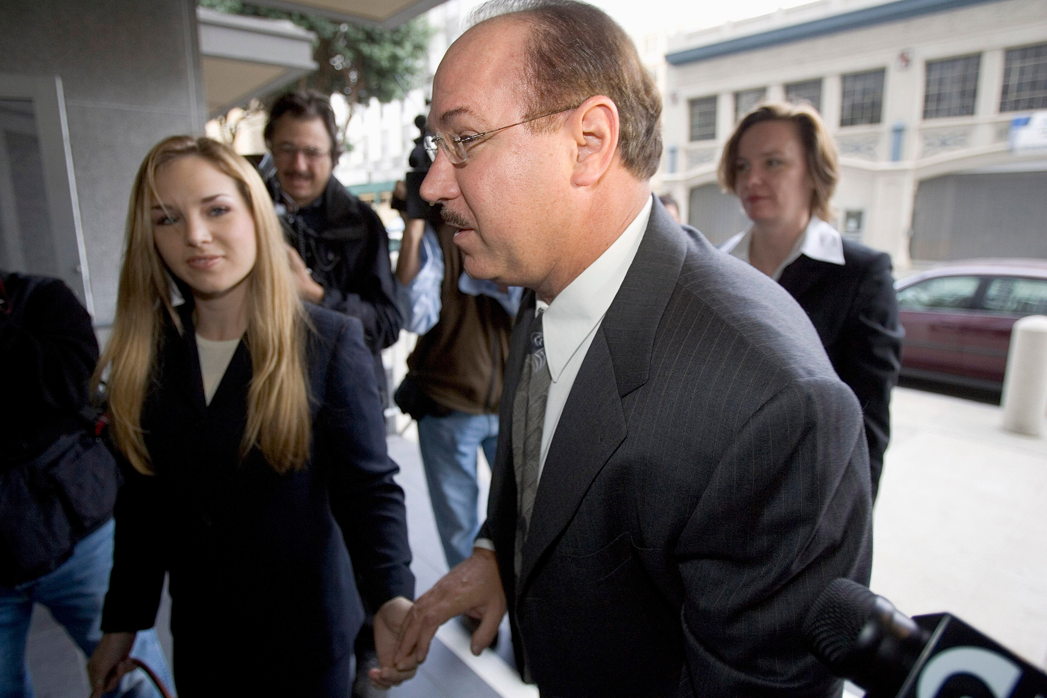 SAN FRANCISCO, CA -OCTOBER 18:  Victor Conte (R), founder of BALCO, arrives at the Federal Courthouse with his daughter Veronica Ekhardt  for his sentencing in the Balco steroid case on October 18, 2005 in San Francisco, California. The case which brought