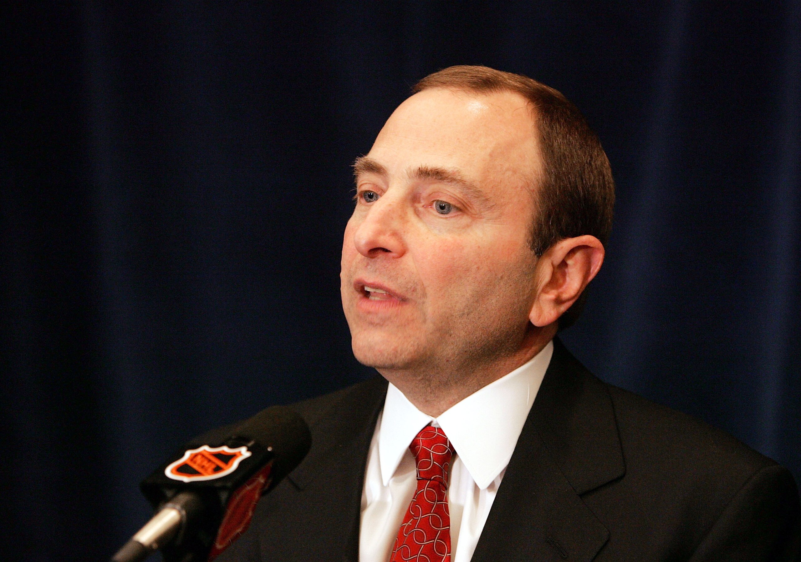 NEW YORK - APRIL 20: NHL Gary Bettman addreses the media following the National Hockey League Board of Governors meeting at the Westin New York Hotel on April 20, 2005 in New York City. Representatives from all 30 NHL teams met in New York for the second