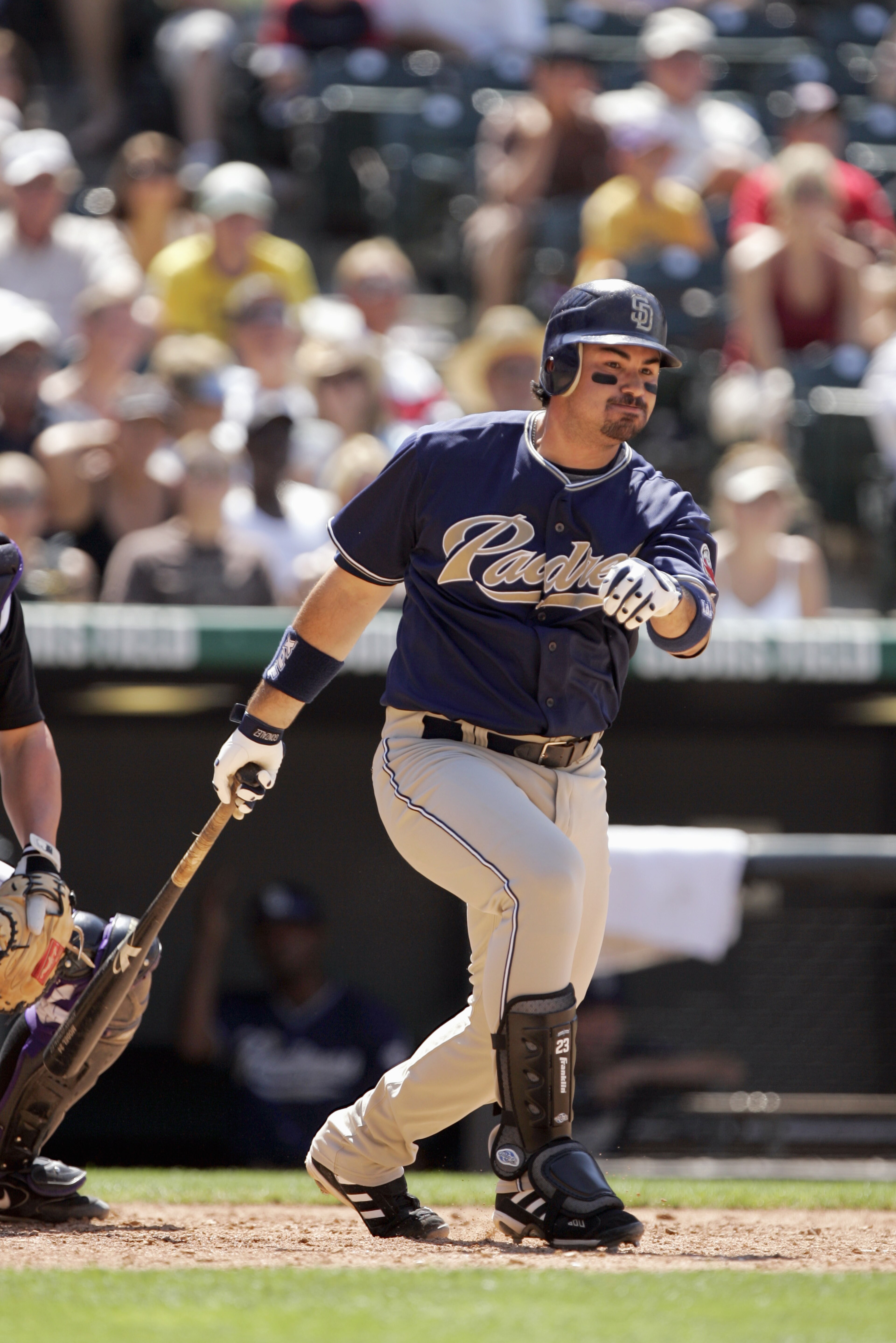 DENVER - JULY 30:  Adrian Gonzalez #23 of the San Diego Padres swings at the pitch against the Colorado Rockies on July 30, 2006 at Coors Field in Denver, Colorado.  The Rockies won 3-1.  (Photo by Brian Bahr/Getty Images)