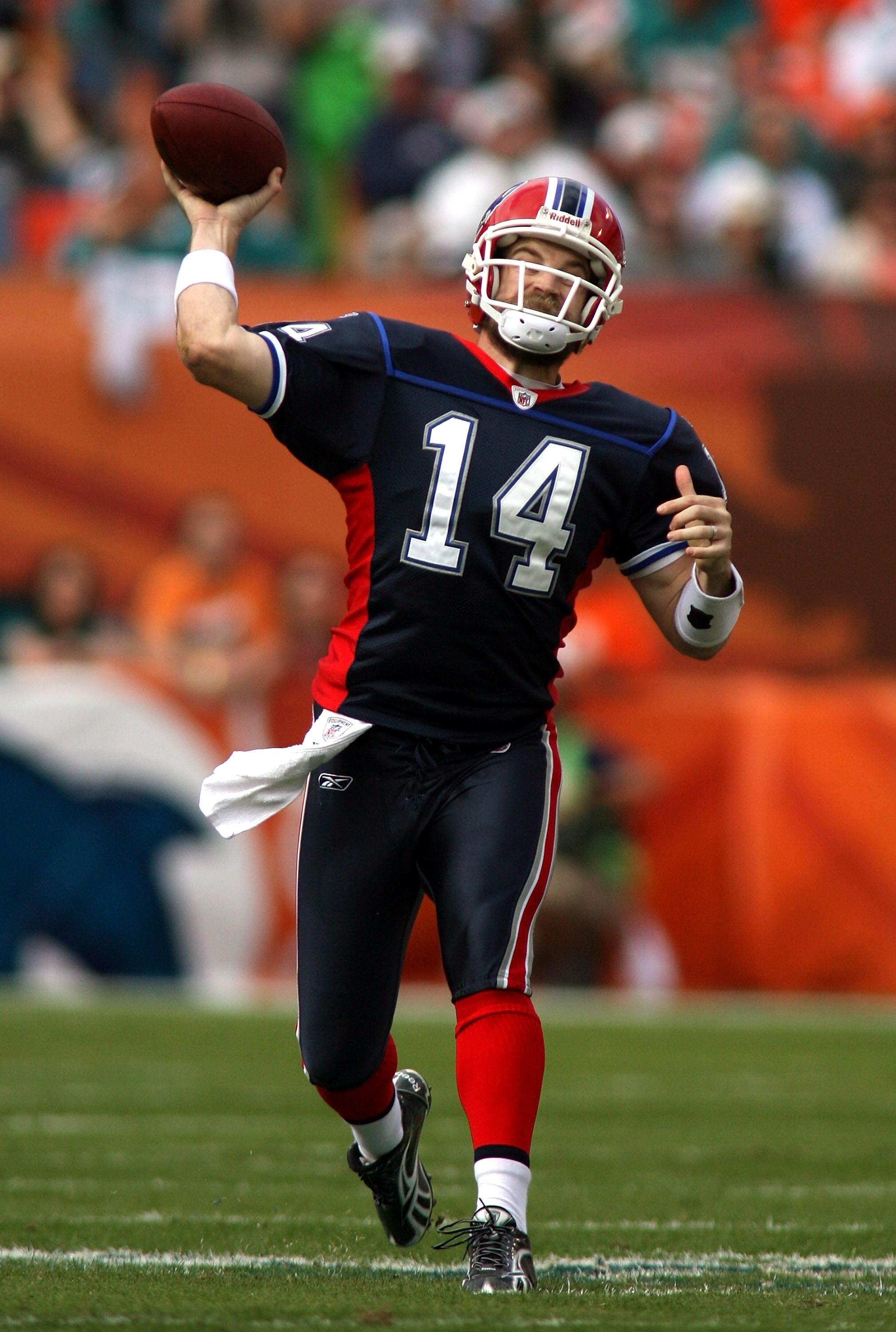 MIAMI - DECEMBER 19:  Quarterback Ryan Fitzpatrick #14 of the Buffalo Bills throws against the Miami Dolphins at Sun Life Stadium on December 19, 2010 in Miami, Florida.The Bills defeated the Dolphins 17-14.  (Photo by Marc Serota/Getty Images)
