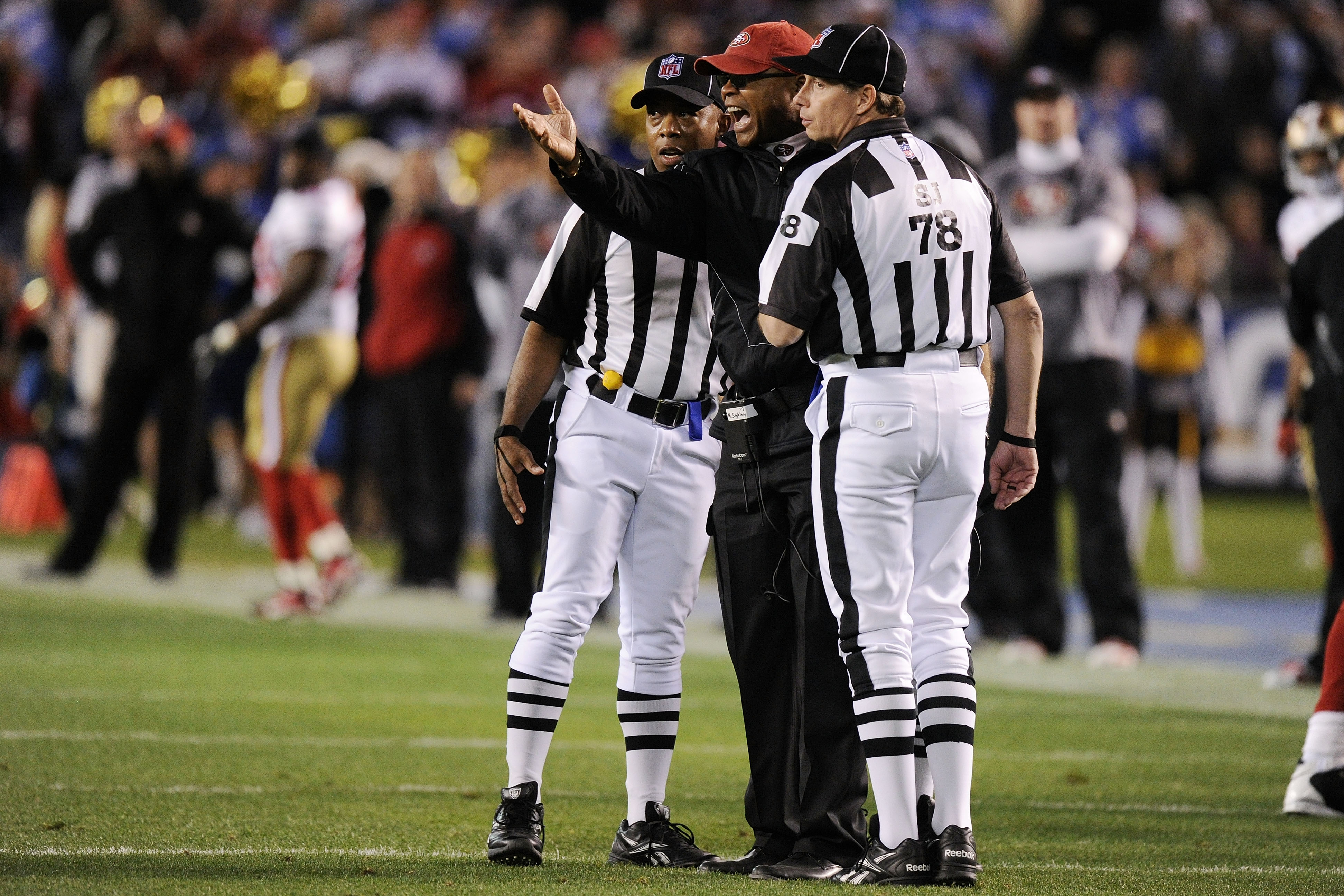 SAN DIEGO, CA - DECEMBER 16:  Head coach Mike Singletary of the San Francisco 49ers reacts to a call by the officials during their game against the San Diego Chargers at Qualcomm Stadium on December 16, 2010 in San Diego, California.  (Photo by Harry How/