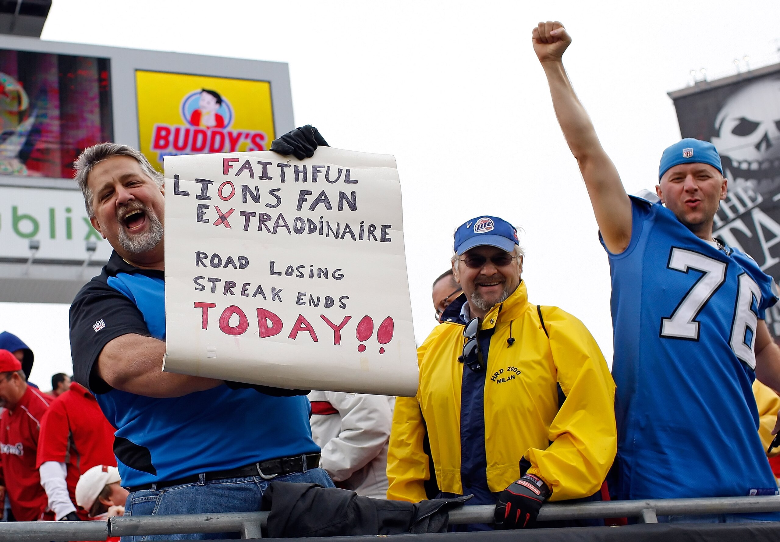 TAMPA, FL - DECEMBER 19:  Fans of the Detroit Lions show their enthusiasm during a game against the Tampa Bay Buccaneers at Raymond James Stadium on December 19, 2010 in Tampa, Florida.  (Photo by J. Meric/Getty Images)
