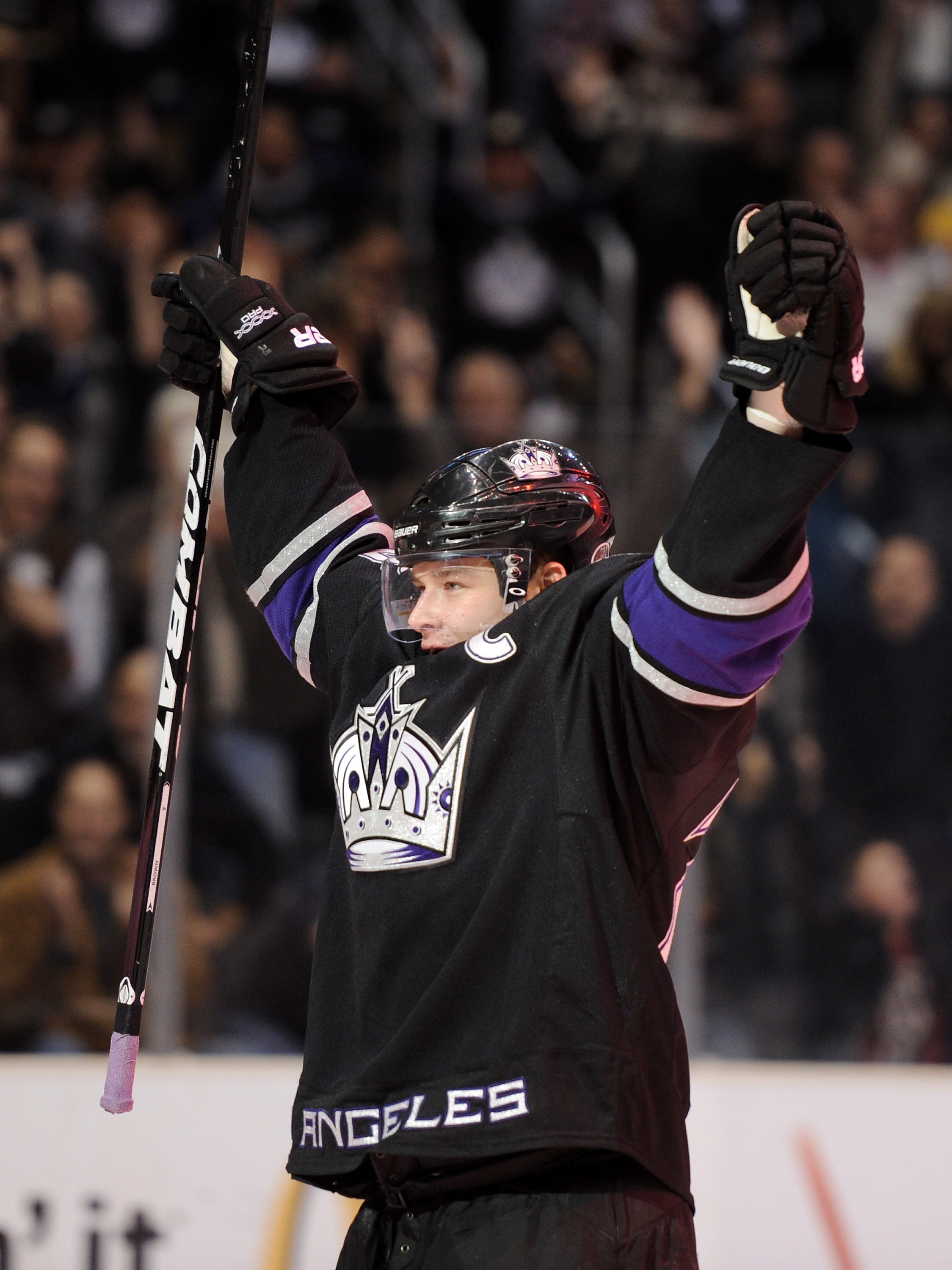 LOS ANGELES, CA - DECEMBER 11:  Dustin Brown #23 of the Los Angeles Kings celebrates his goal against the Minnesota Wild during the game at the Staples Center on December 11, 2010 in Los Angeles, California.  (Photo by Harry How/Getty Images)