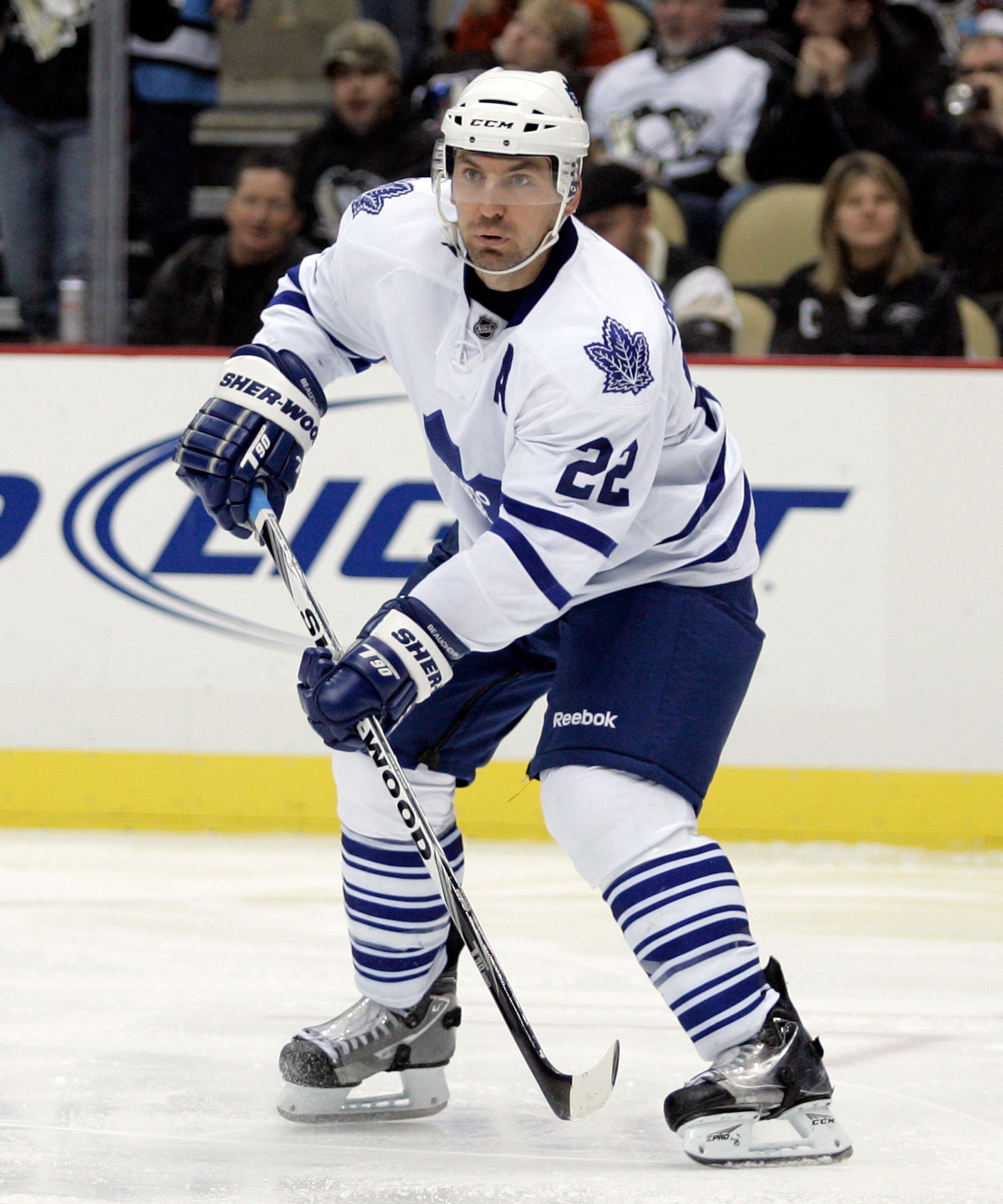 PITTSBURGH, PA - DECEMBER 08:  Francois Beauchemin #22 of the Toronto Maple Leafs skates against the Pittsburgh Penguins at Consol Energy Center on December 8, 2010 in Pittsburgh, Pennsylvania.  Penguins defeated the Maple Leafs 5-2.  (Photo by Justin K.