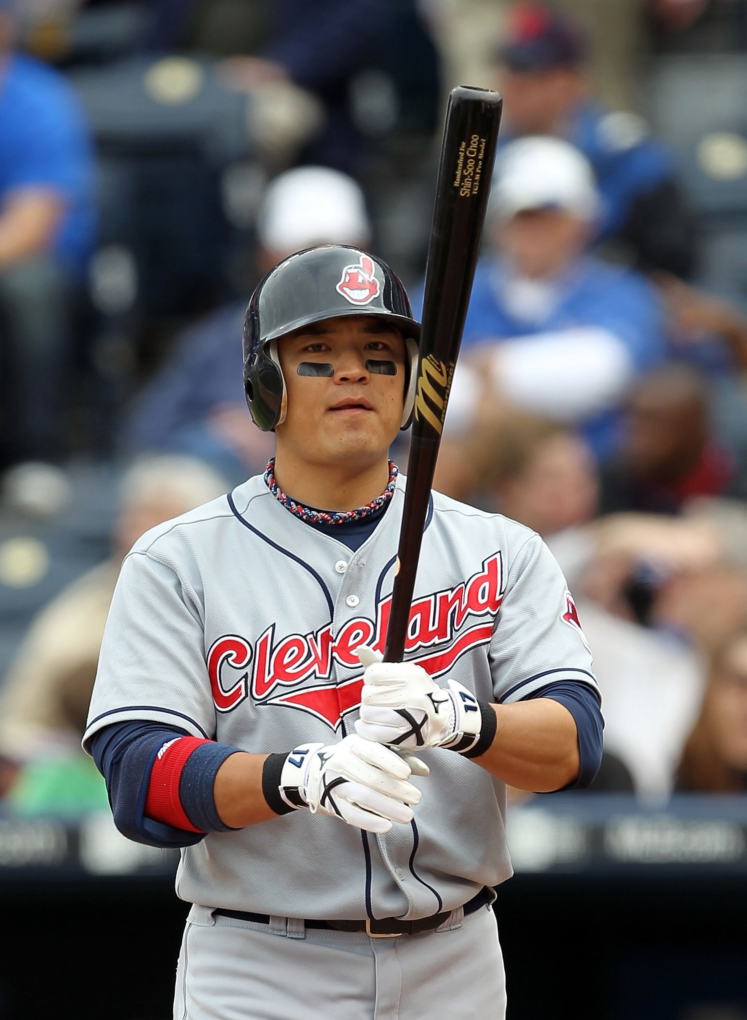 KANSAS CITY, MO - MAY 13:  Shin-Soo Choo #17 of the Cleveland Indians bats during the game against the Kansas City Royals on May 13, 2010 at Kauffman Stadium in Kansas City, Missouri.  (Photo by Jamie Squire/Getty Images)