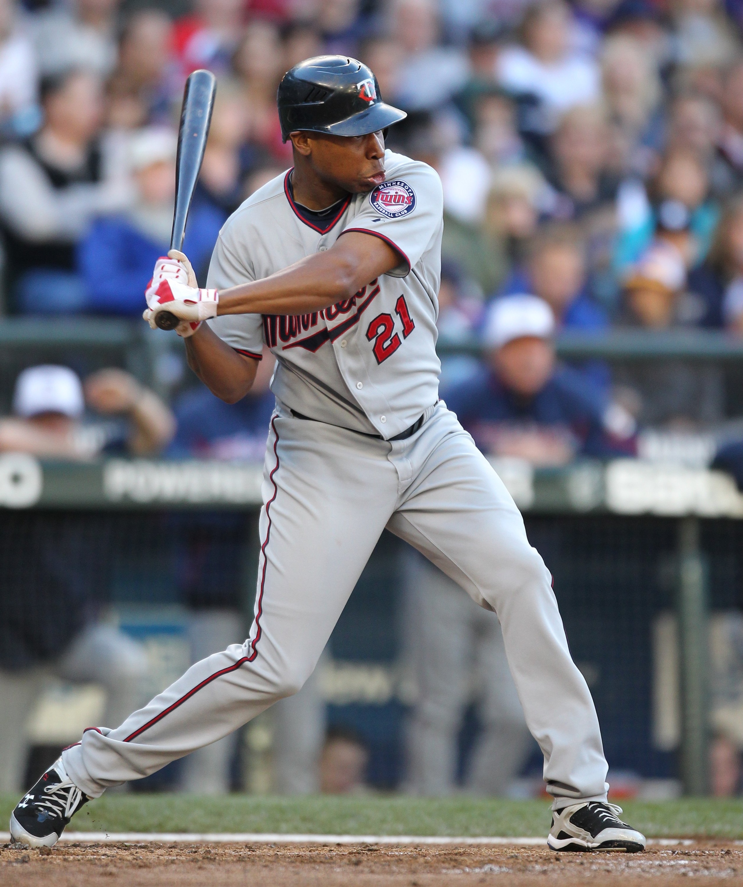 SEATTLE - MAY 31:  Delmon Young #21 of the Minnesota Twins bats against the Seattle Mariners at Safeco Field on May 31, 2010 in Seattle, Washington. (Photo by Otto Greule Jr/Getty Images)