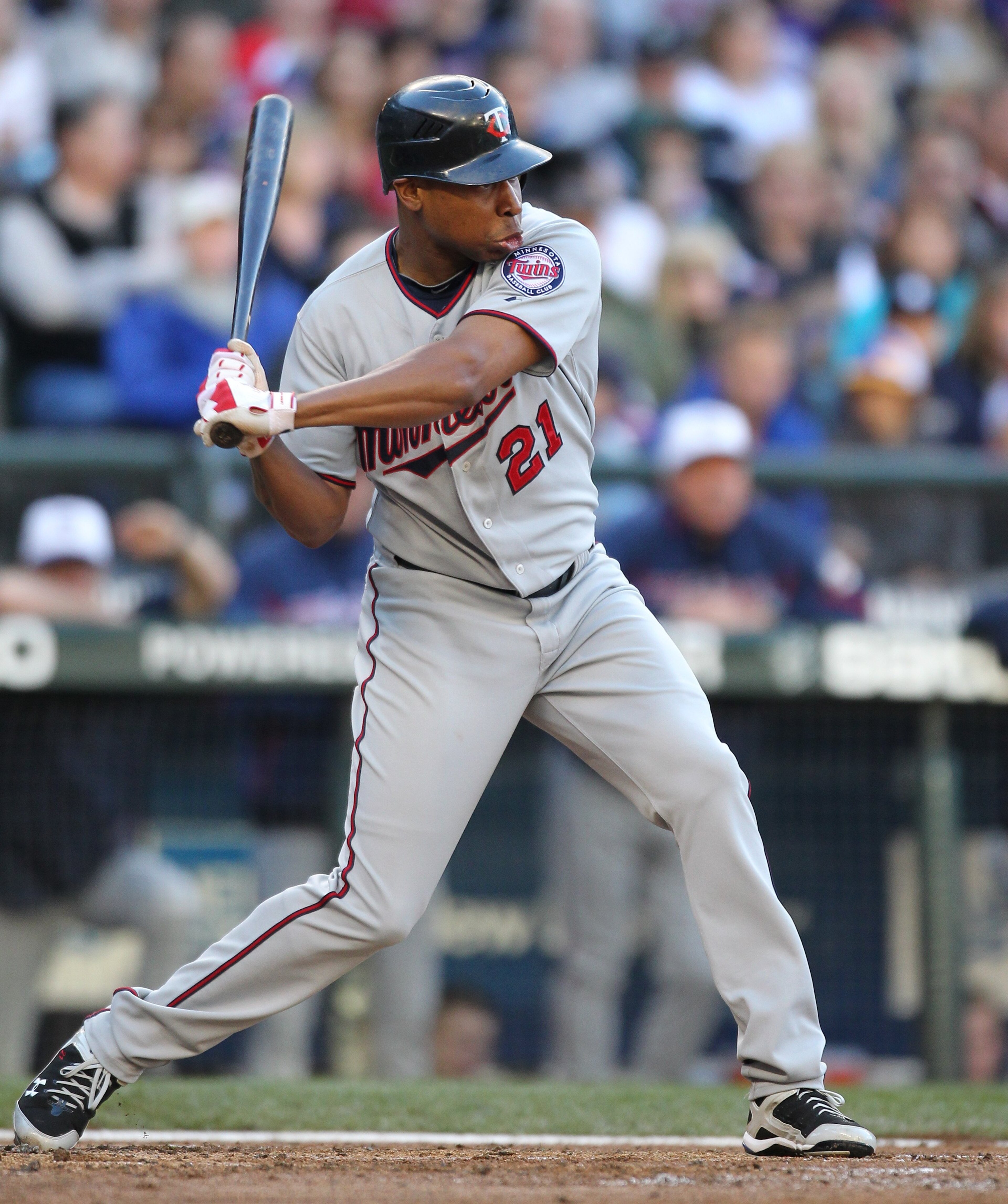 SEATTLE - MAY 31:  Delmon Young #21 of the Minnesota Twins bats against the Seattle Mariners at Safeco Field on May 31, 2010 in Seattle, Washington. (Photo by Otto Greule Jr/Getty Images)