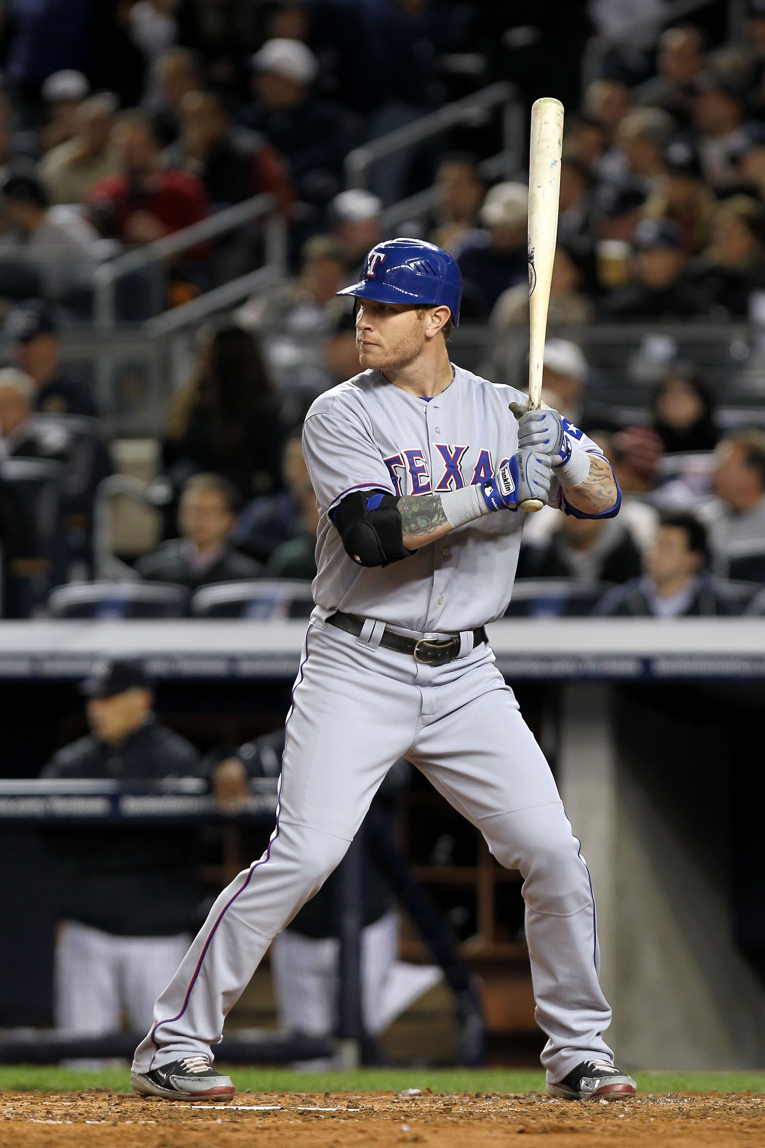 NEW YORK - OCTOBER 18:  Josh Hamilton #32 of the Texas Rangers bats against the New York Yankees  in Game Three of the ALCS during the 2010 MLB Playoffs at Yankee Stadium on October 18, 2010 in New York, New York.  (Photo by Nick Laham/Getty Images)