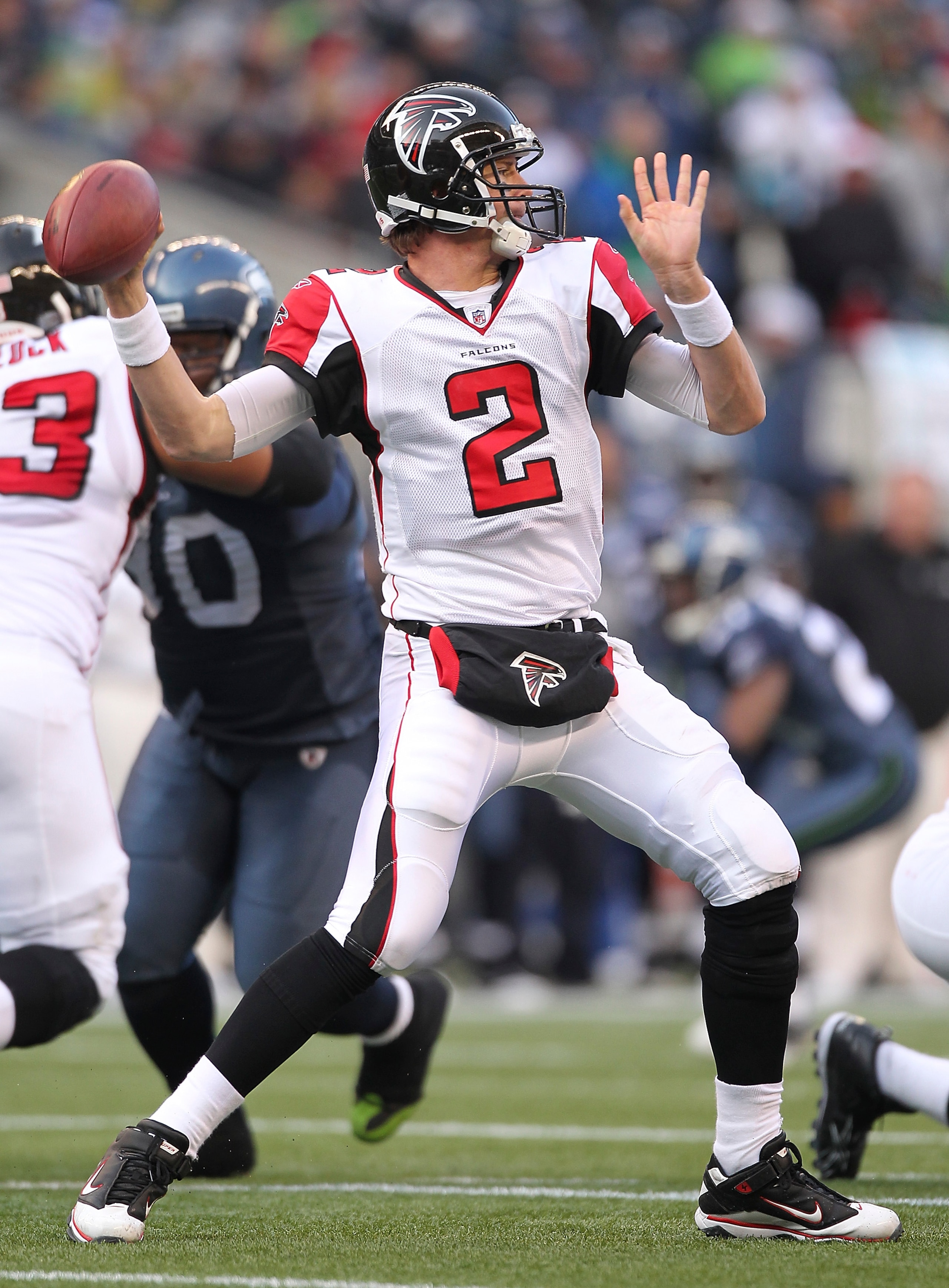 SEATTLE, WA - DECEMBER 19: Quarterback Matt Ryan #2 of the Atlanta Falcons passes against the Seattle Seahawks at Qwest Field on December 19, 2010 in Seattle, Washington. The Falcons defeated the Seahawks 34-18. (Photo by Otto Greule Jr/Getty Images) SEATTLE, WA - DECEMBER 19: Quarterback Matt Ryan #2 of the Atlanta Falcons passes against the Seattle Seahawks at Qwest Field on December 19, 2010 in Seattle, Washington. The Falcons defeated the Seahawks 34-18. (Photo by Otto Greule Jr/Getty Images)