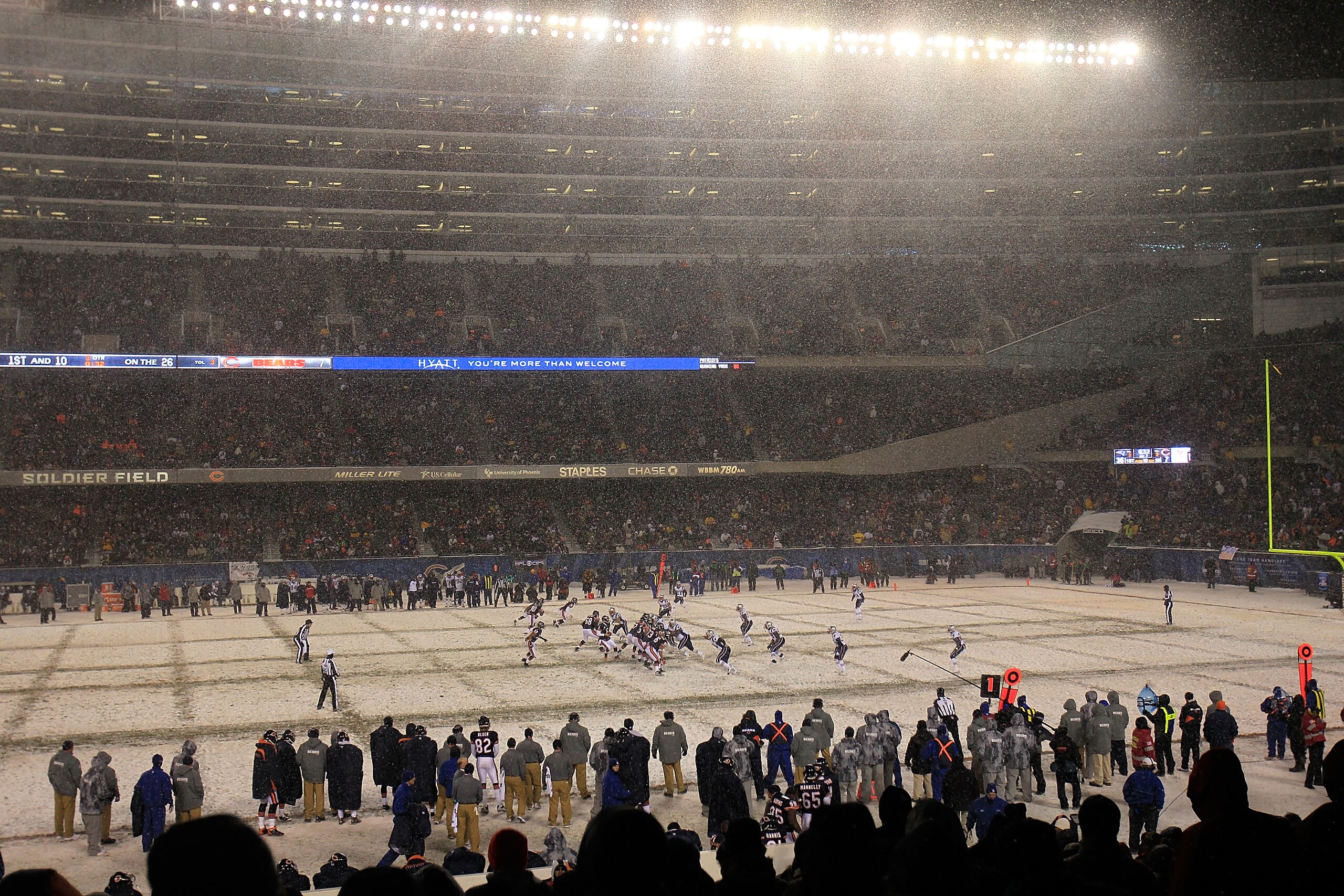 CHICAGO, IL - DECEMBER 12: The Chicago Bears take on the New England Patriots at Soldier Field on December 12, 2010 in Chicago, Illinois. The Patriots defeated the Bears 36-7. (Photo by Jonathan Daniel/Getty Images)