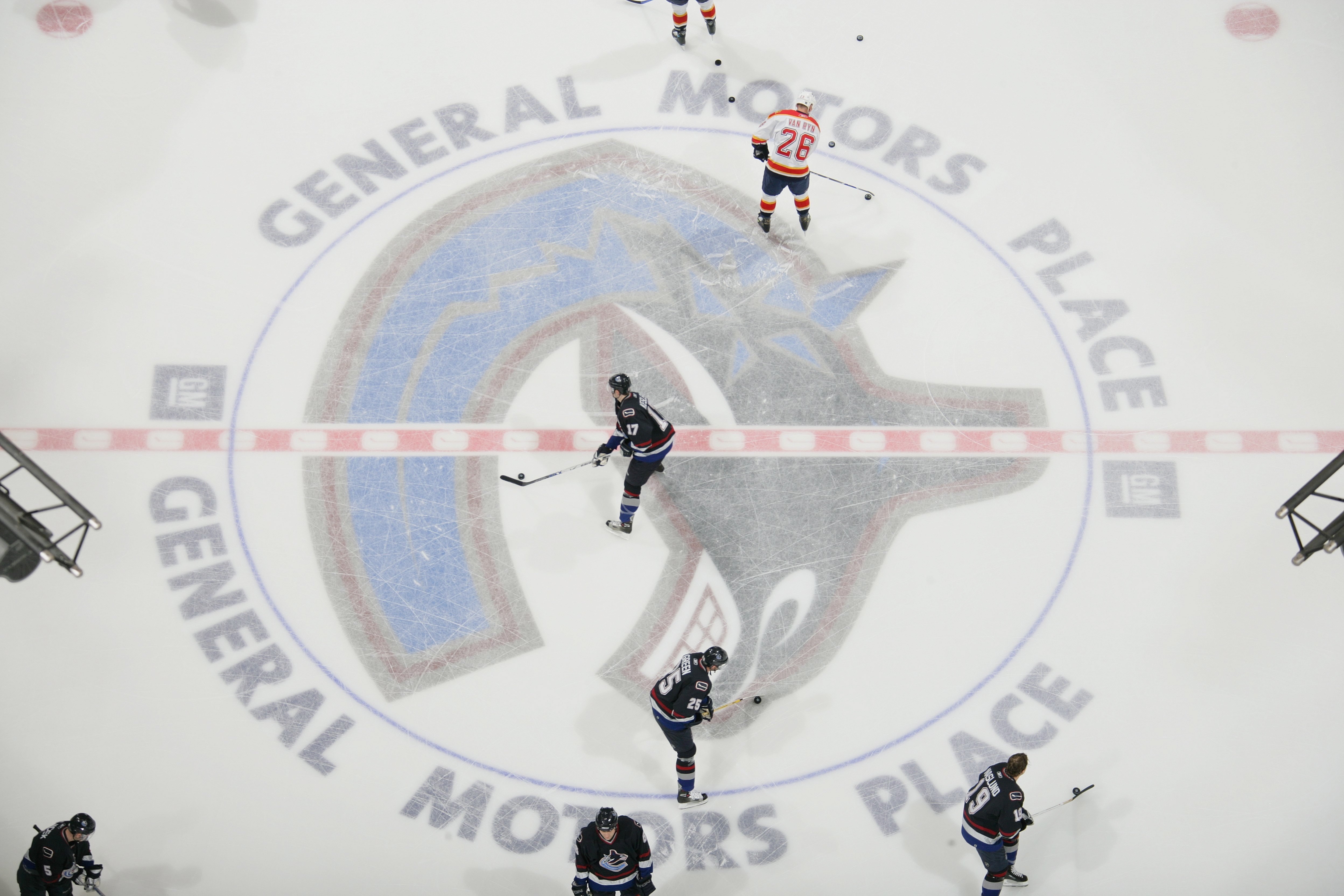 VANCOUVER, BC - JANUARY 7:  Players warm up before the Vancouver Canucks game against the Florida Panthers at General Motors Place on January 7, 2007 in Vancouver, British Columbia, Canada. The Canucks won 4-3 in a shootout. (Photo by Jeff Vinnick/Getty I