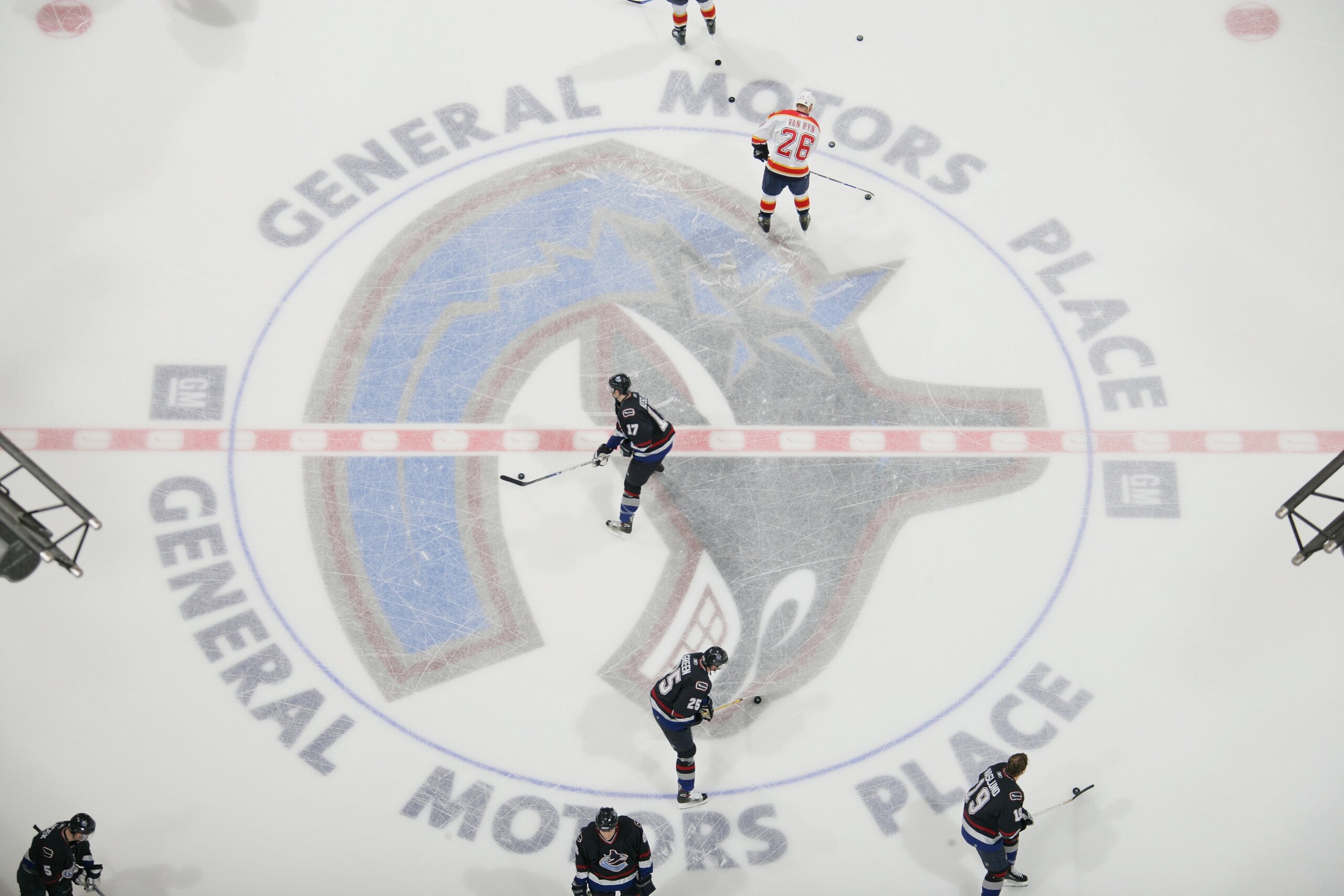VANCOUVER, BC - JANUARY 7:  Players warm up before the Vancouver Canucks game against the Florida Panthers at General Motors Place on January 7, 2007 in Vancouver, British Columbia, Canada. The Canucks won 4-3 in a shootout. (Photo by Jeff Vinnick/Getty I
