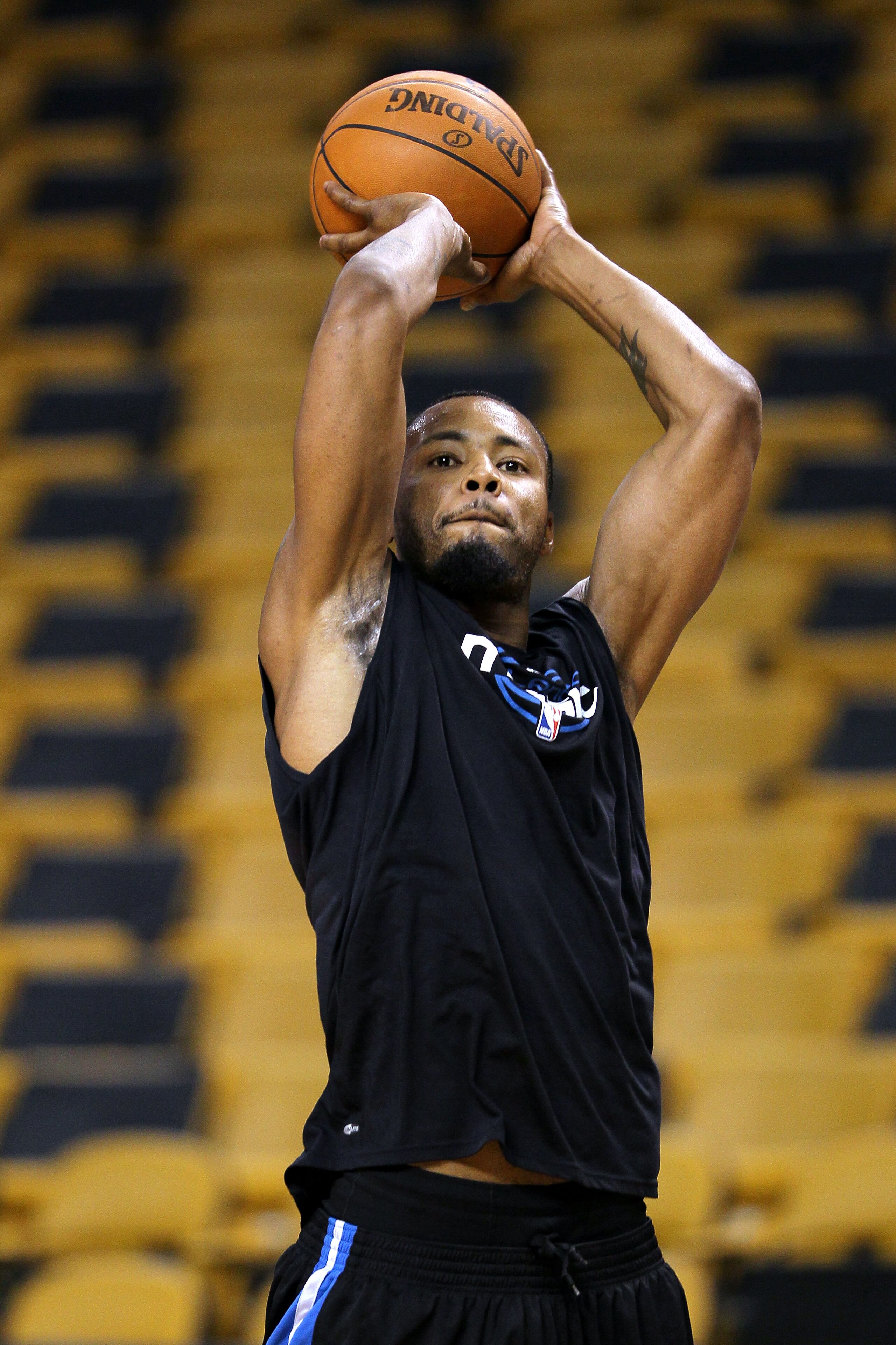 BOSTON - MAY 28:  Rashard Lewis #9 of the Orlando Magic warms ups against the Boston Celtics in Game Six of the Eastern Conference Finals during the 2010 NBA Playoffs at TD Garden on May 28, 2010 in Boston, Massachusetts.  NOTE TO USER: User expressly ack
