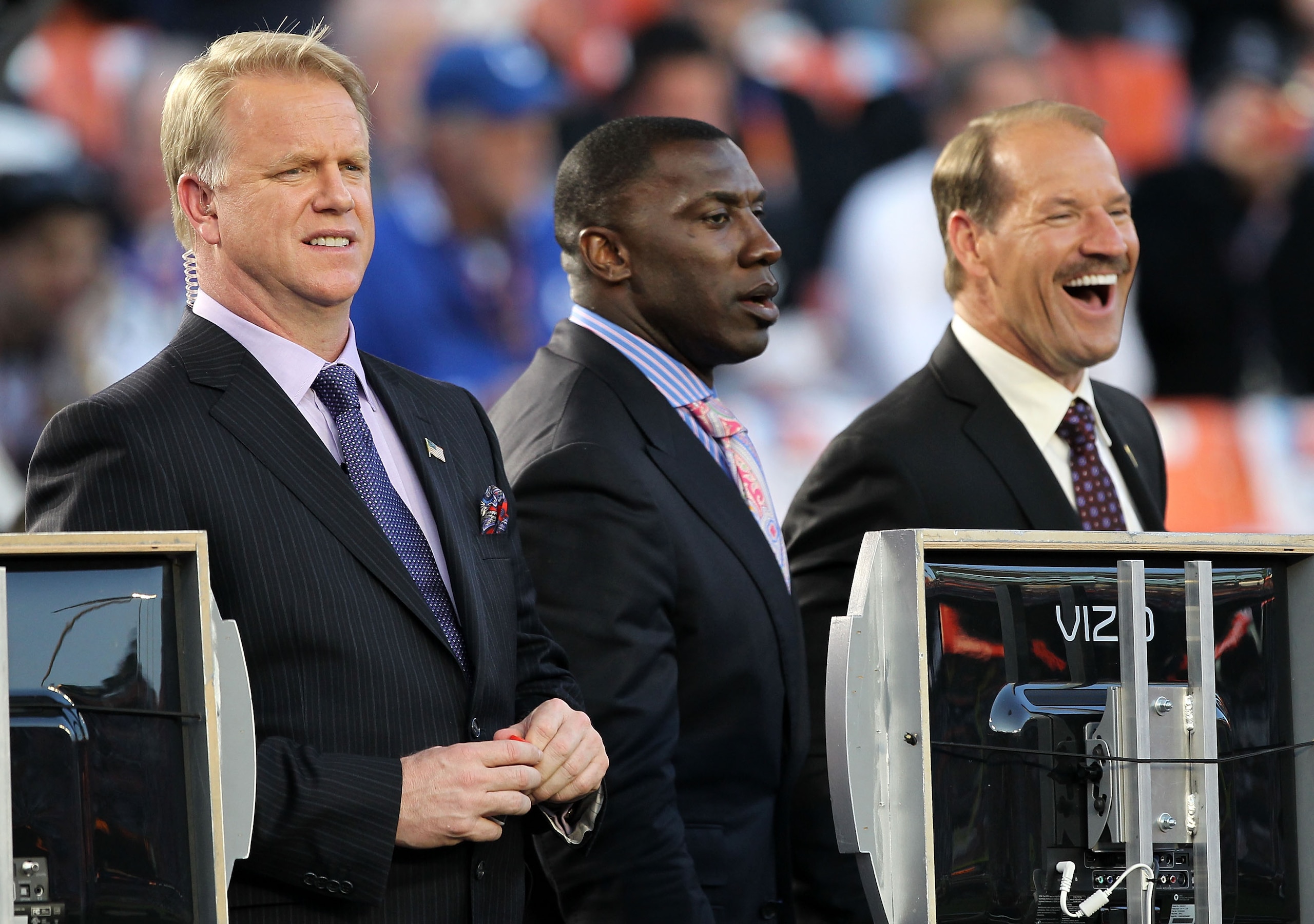 MIAMI GARDENS, FL - FEBRUARY 07: Television personalities Boomer Esiason, Shannon Sharpe and Bill Cowher watch warm ups prior to Super Bowl XLIV between the Indianapolis Colts and the New Orleans Saints on February 7, 2010 at Sun Life Stadium in Miami G MIAMI GARDENS, FL - FEBRUARY 07: Television personalities Boomer Esiason, Shannon Sharpe and Bill Cowher watch warm ups prior to Super Bowl XLIV between the Indianapolis Colts and the New Orleans Saints on February 7, 2010 at Sun Life Stadium in Miami G