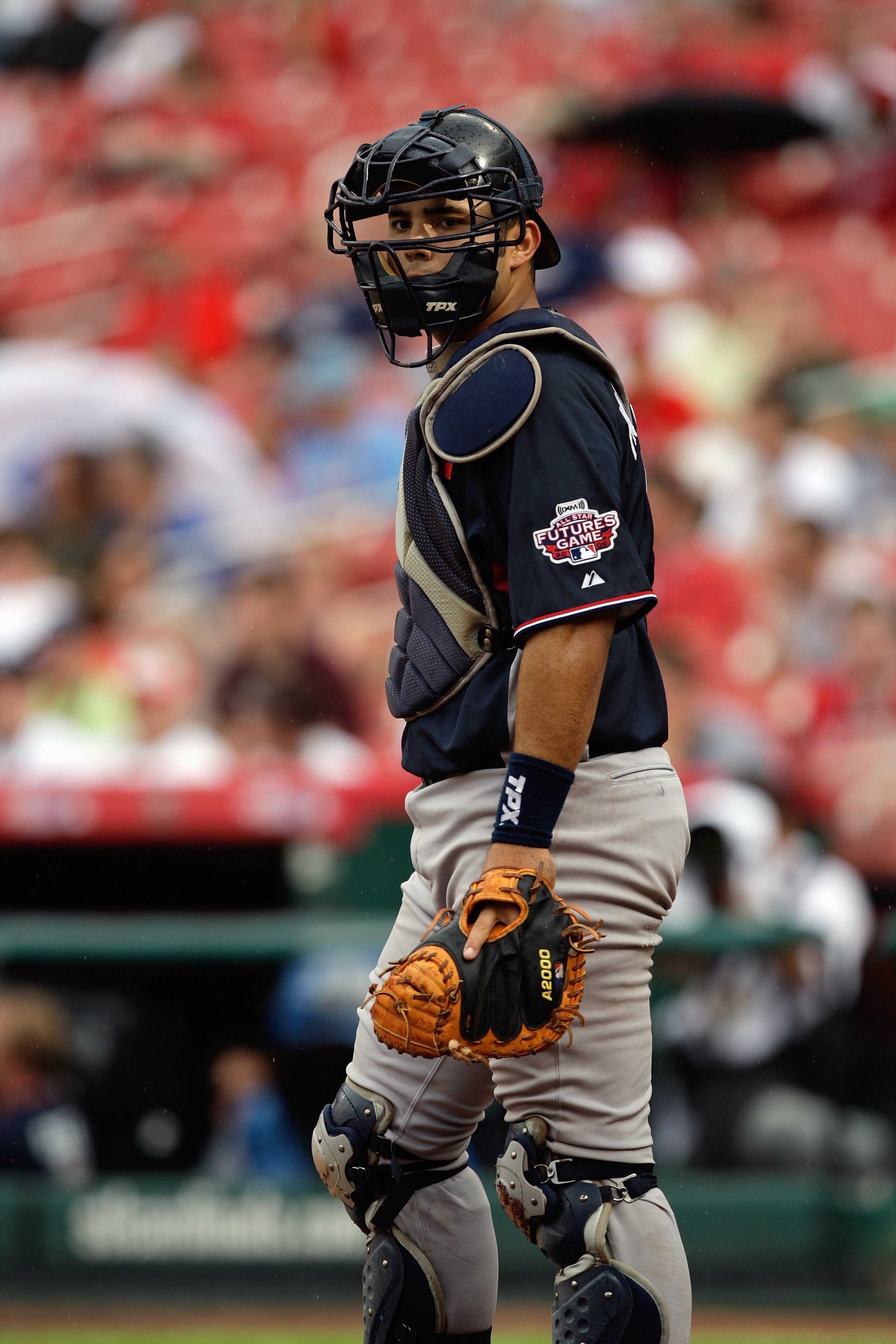 ST. LOUIS, MO - JULY 12:  World Futures All-Star Jesus Montero of the New York Yankees looks on during the 2009 XM All-Star Futures Game at Busch Stadium on July 12, 2009 in St. Louis, Missouri. (Photo by Jamie Squire/Getty Images)