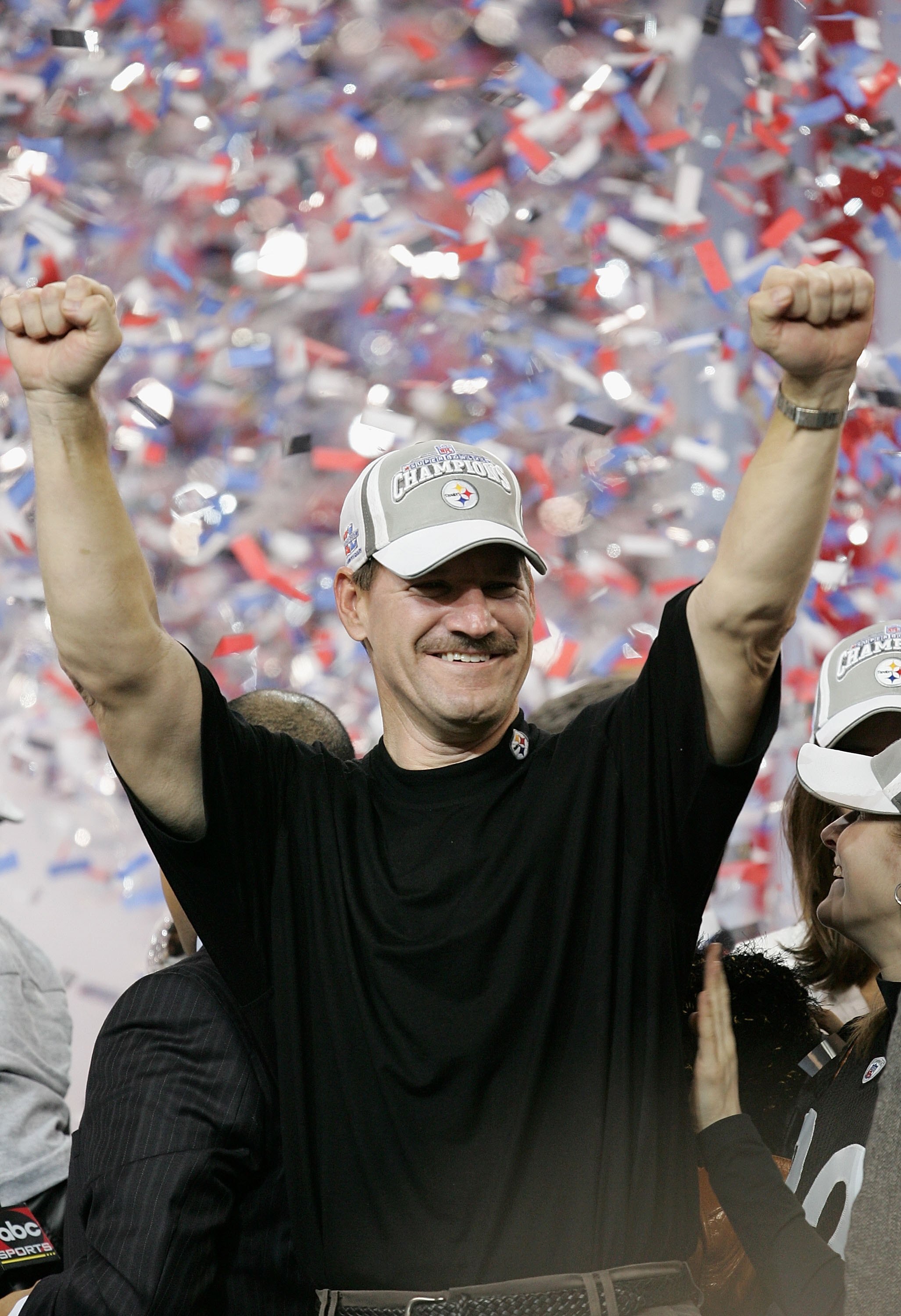 DETROIT - FEBRUARY 05:  Head coach Bill Cowher of the Pittsburgh Steelers celebrates after defeating the Seattle Seahawks in Super Bowl XL at Ford Field on February 5, 2006 in Detroit, Michigan.The Steelers defeated the Seahawks 21-10.  (Photo by Jonathan