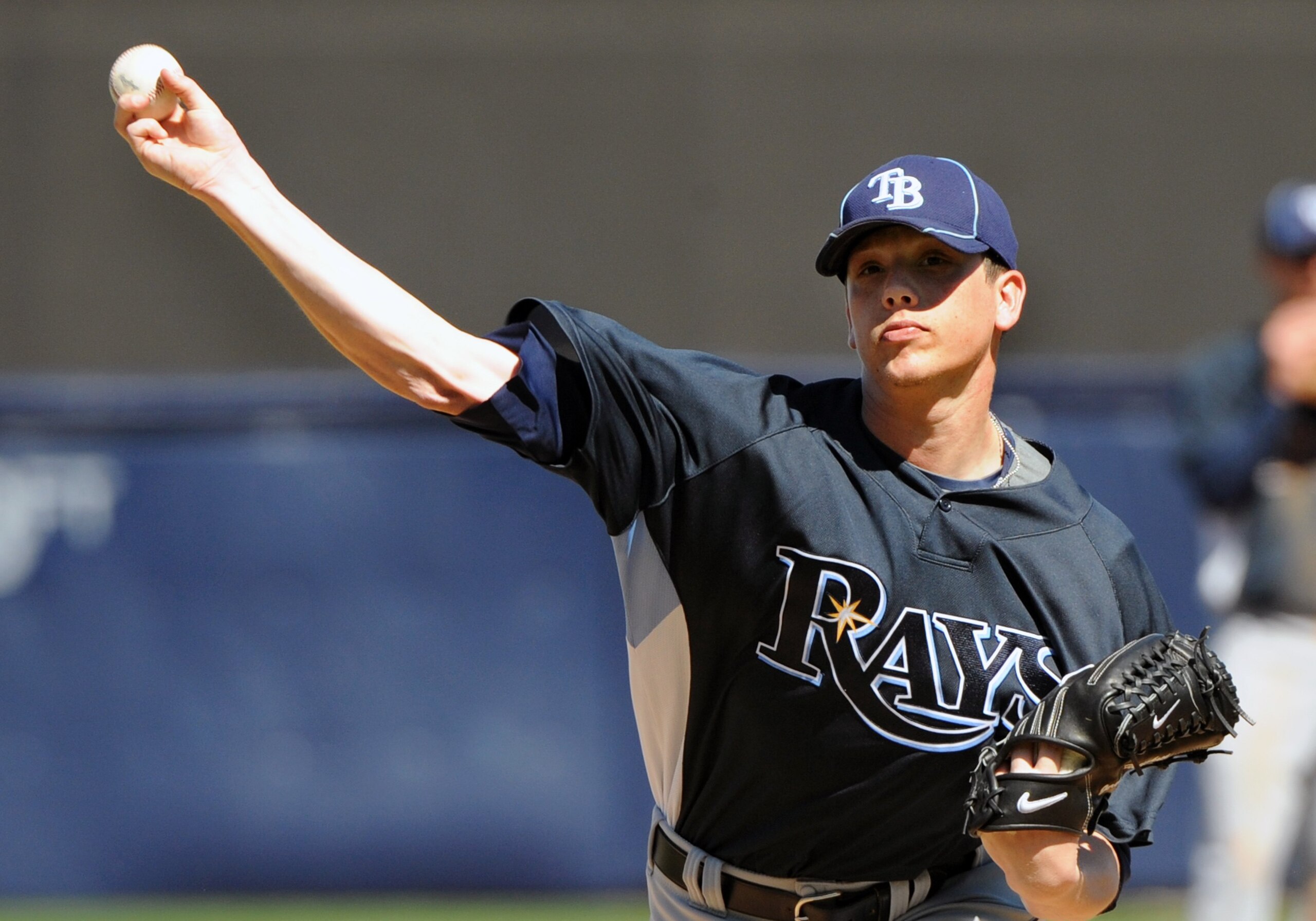 TAMPA, FL - MARCH 5: Pitcher Jeremy Hellickson #58 of the Tampa Bay Rays throws in relief against the New York Yankees March 5, 2010 at the George M. Steinbrenner  Field in Tampa, Florida. (Photo by Al Messerschmidt/Getty Images)