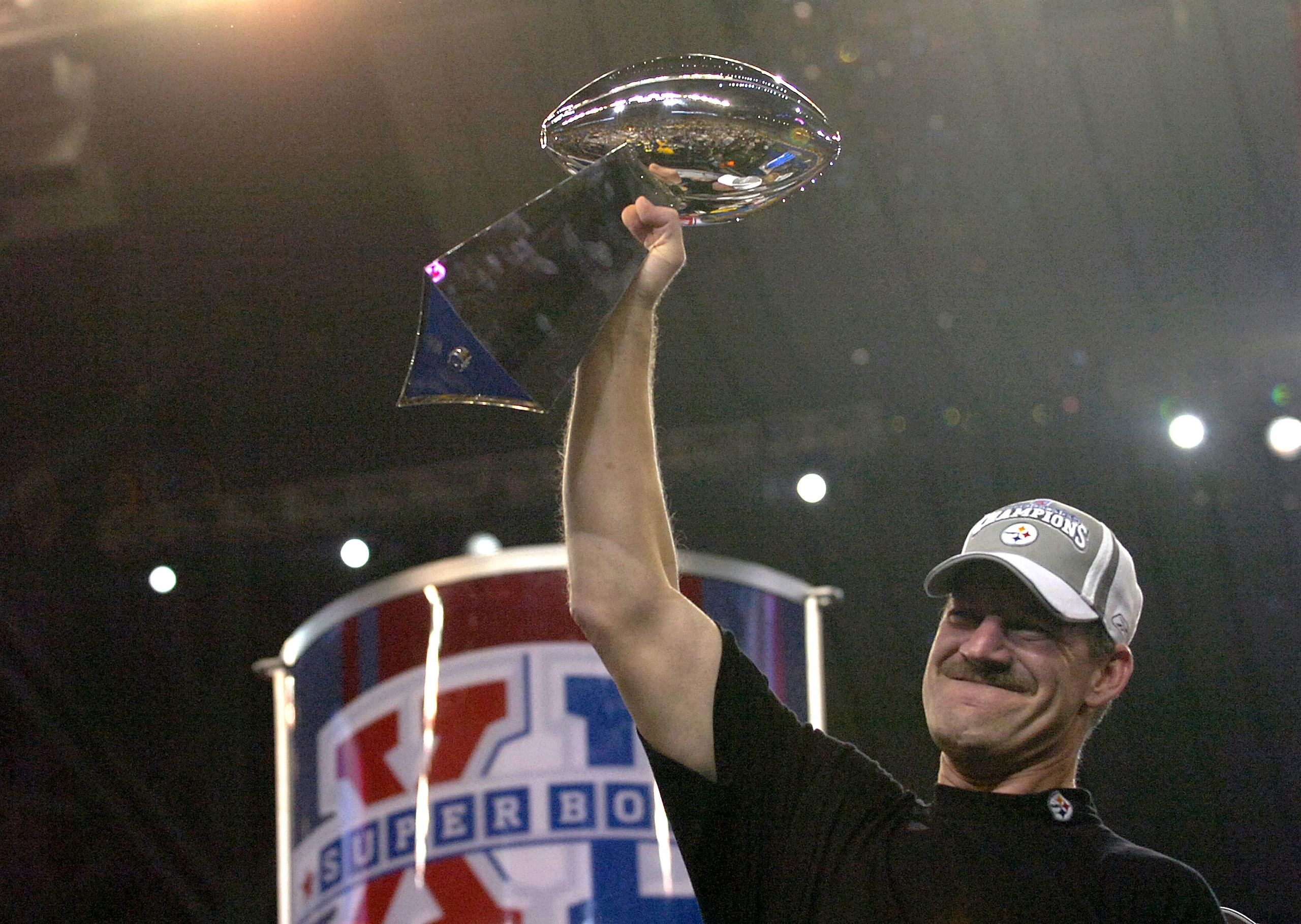 Steelers head coach Bill Cowher holds the Vince Lombardi trophy after the Steelers won Super Bowl XL between the Pittsburgh Steelers and Seattle Seahawks at Ford Field in Detroit, Michigan on February 5, 2006. (Photo by Al Messerschmidt/Getty Images) Steelers head coach Bill Cowher holds the Vince Lombardi trophy after the Steelers won Super Bowl XL between the Pittsburgh Steelers and Seattle Seahawks at Ford Field in Detroit, Michigan on February 5, 2006. (Photo by Al Messerschmidt/Getty Images)